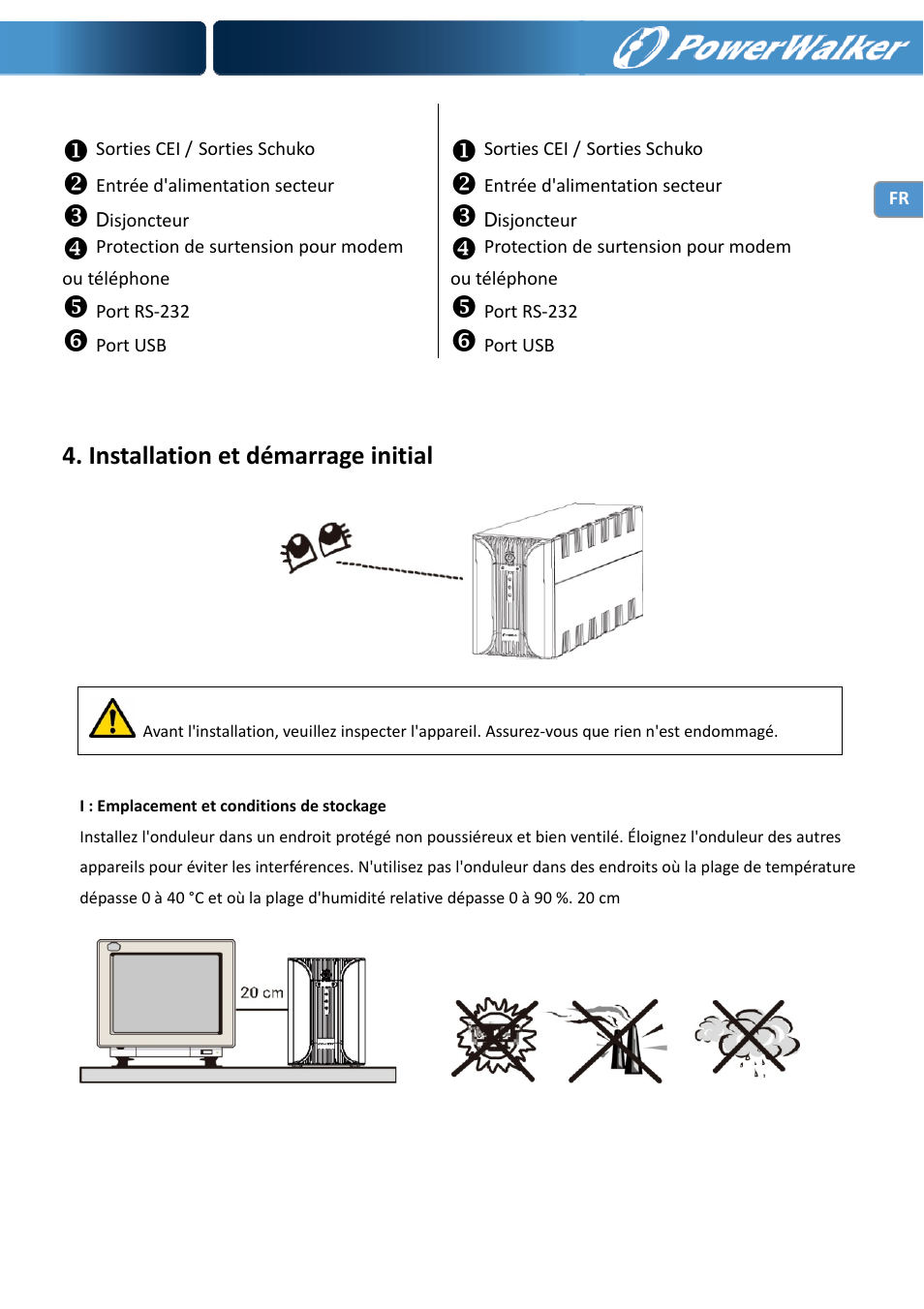 Installation et démarrage initial | PowerWalker VI 1000 User Manual | Page 28 / 220