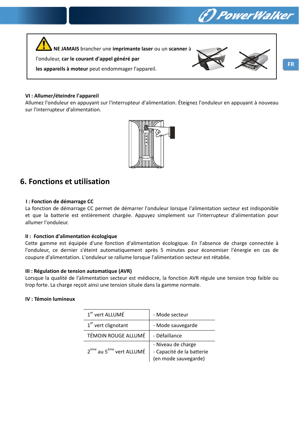 Fonctions et utilisation | PowerWalker VI 1000 User Manual | Page 30 / 220