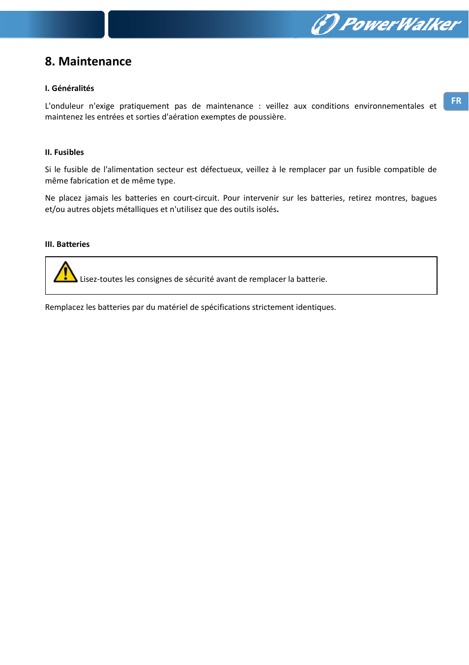 Maintenance | PowerWalker VI 1000 User Manual | Page 32 / 220