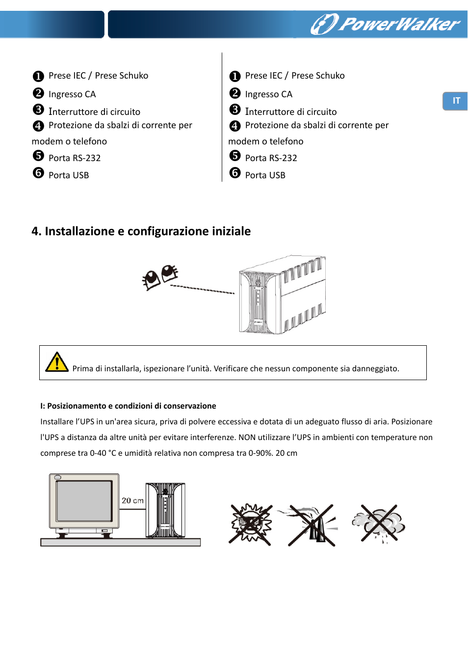 Installazione e configurazione iniziale | PowerWalker VI 1000 User Manual | Page 50 / 220