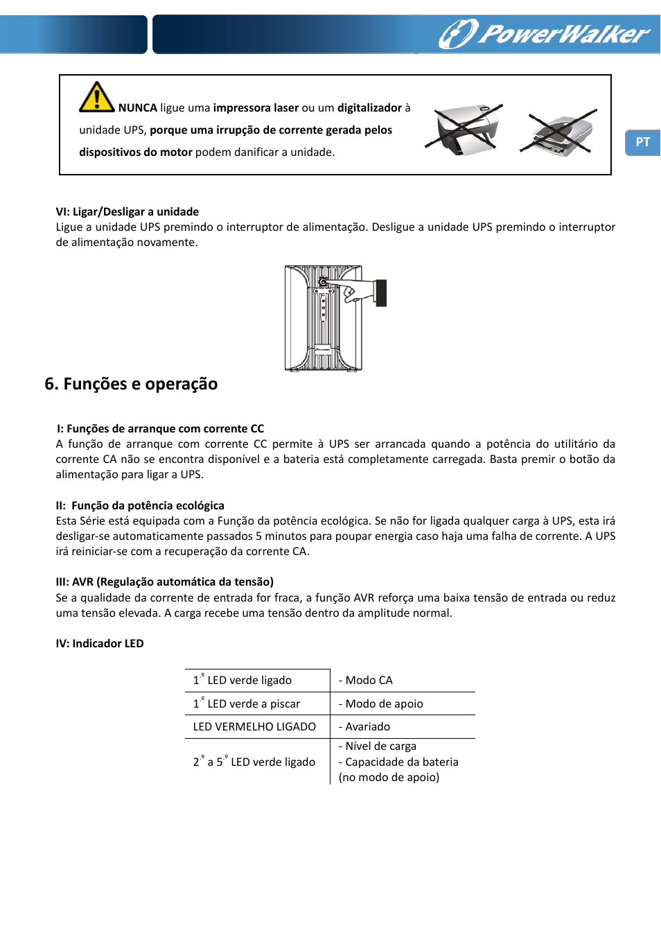 Funções e operação | PowerWalker VI 1000 User Manual | Page 63 / 220