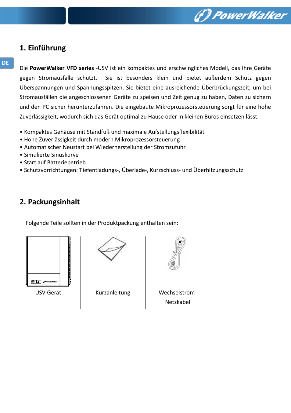 Einführung, Packungsinhalt | PowerWalker VFD 600 IEC User Manual | Page 12 / 64