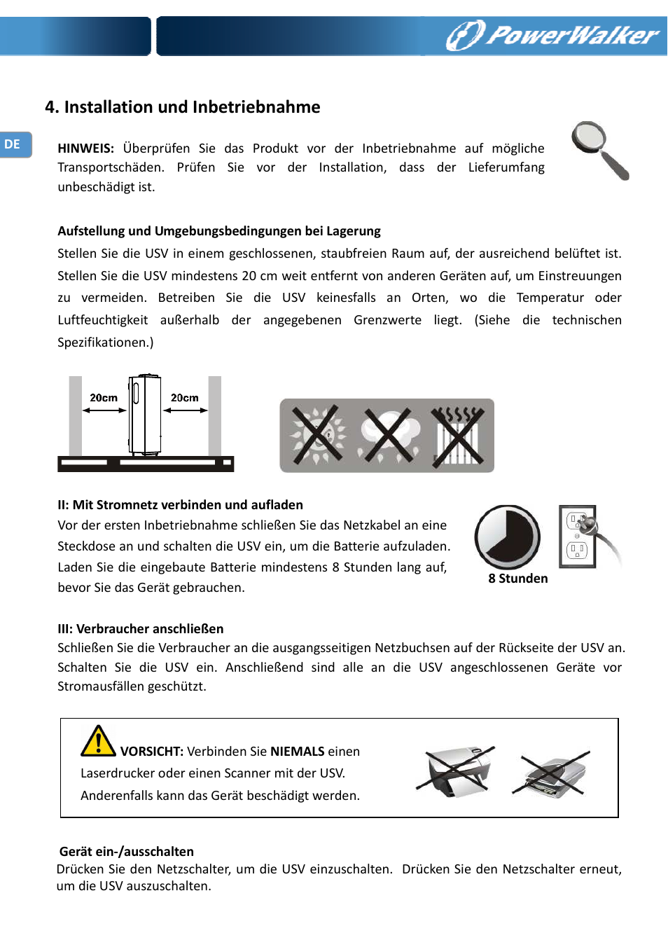 Installation und inbetriebnahme | PowerWalker VFD 600 IEC User Manual | Page 14 / 64