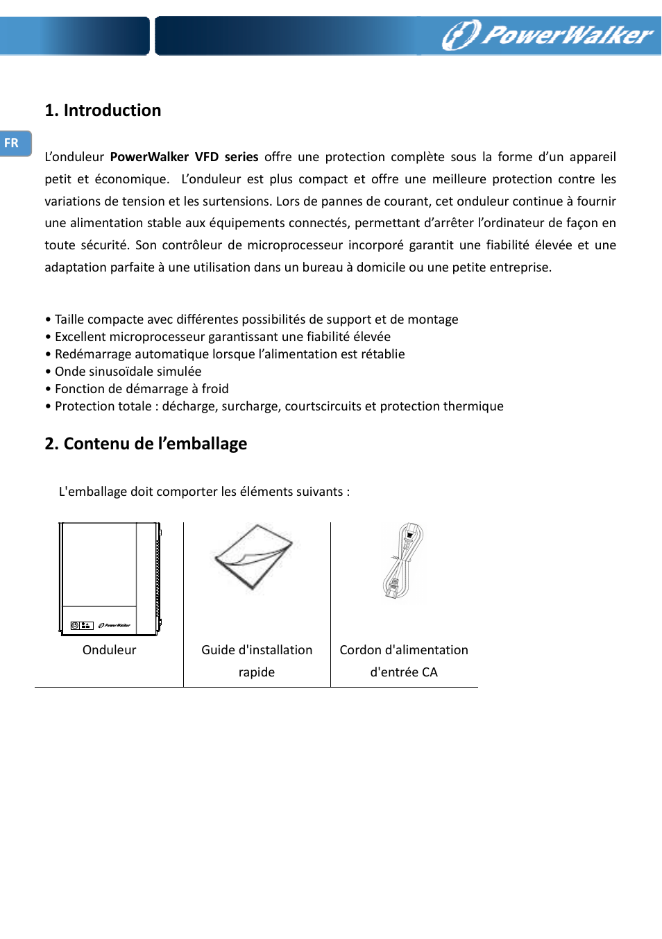 Introduction, Contenu de l’emballage | PowerWalker VFD 600 IEC User Manual | Page 20 / 64