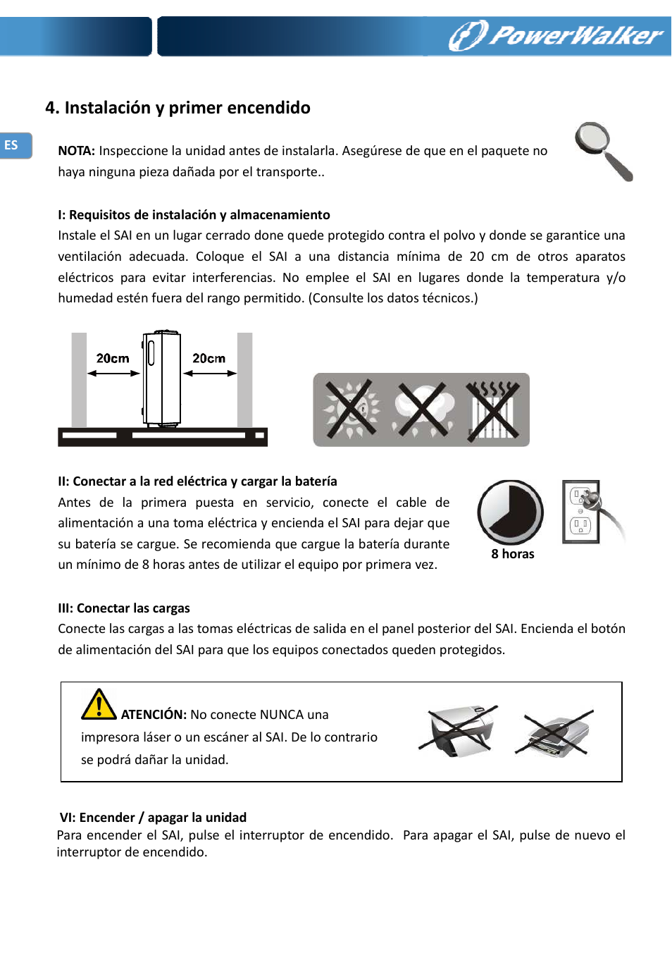 Instalación y primer encendido | PowerWalker VFD 600 IEC User Manual | Page 30 / 64