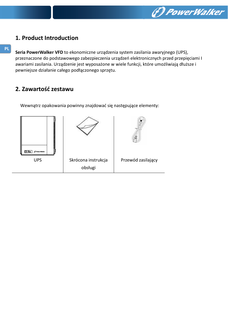 Product introduction, Zawartość zestawu | PowerWalker VFD 600 IEC User Manual | Page 60 / 64