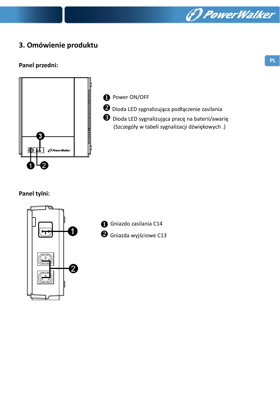 Omówienie produktu | PowerWalker VFD 600 IEC User Manual | Page 61 / 64