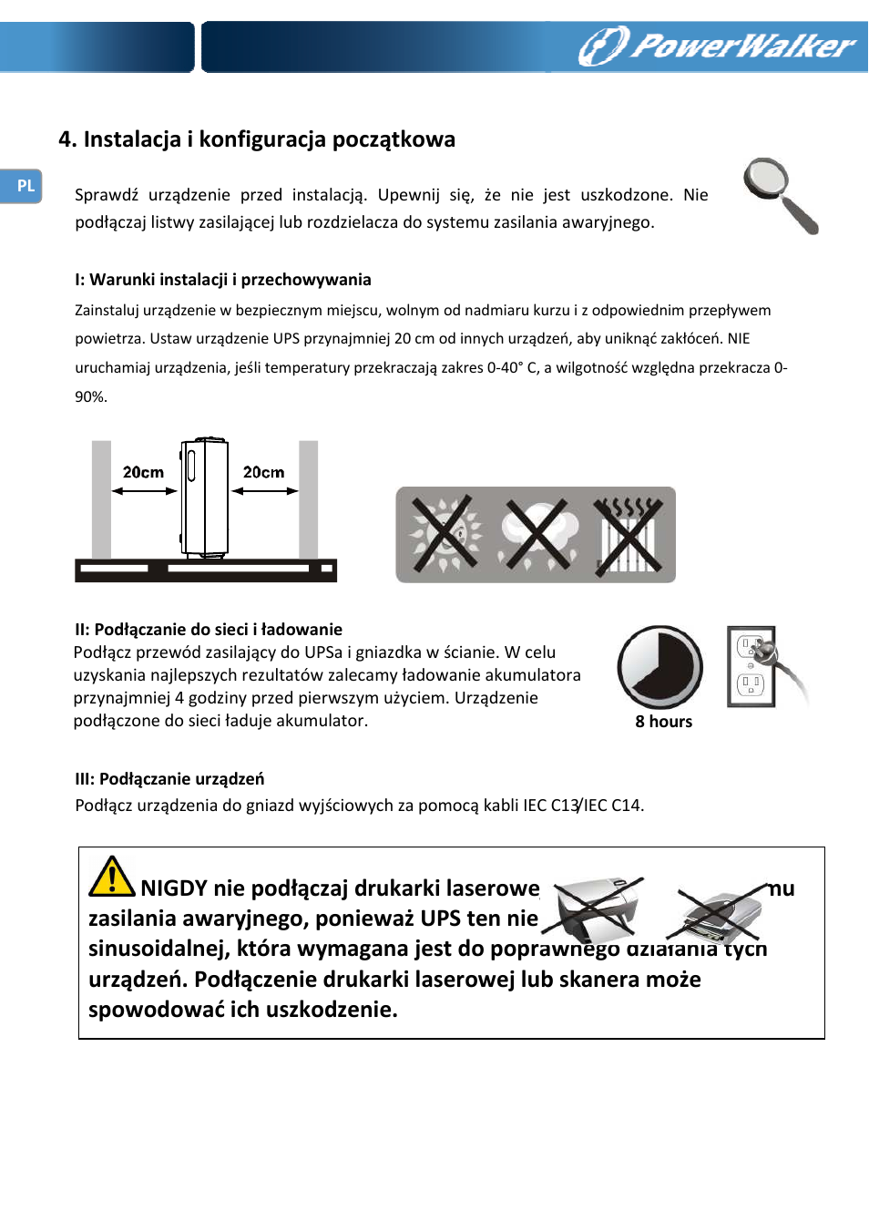 Instalacja i konfiguracja początkowa | PowerWalker VFD 600 IEC User Manual | Page 62 / 64