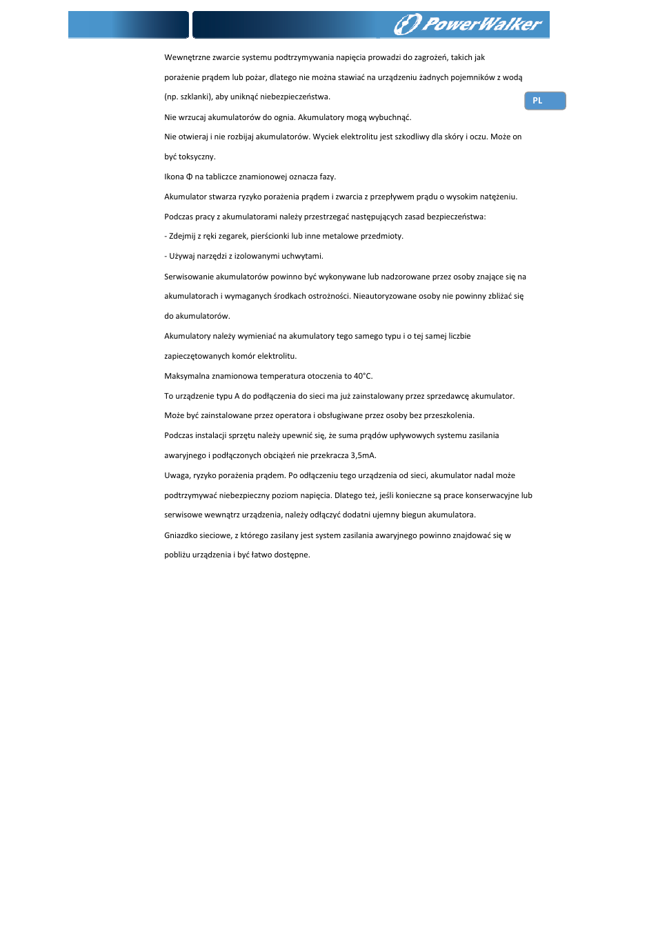 PowerWalker Battery Pack for VI 1000_1500RT LCD User Manual | Page 119 / 155