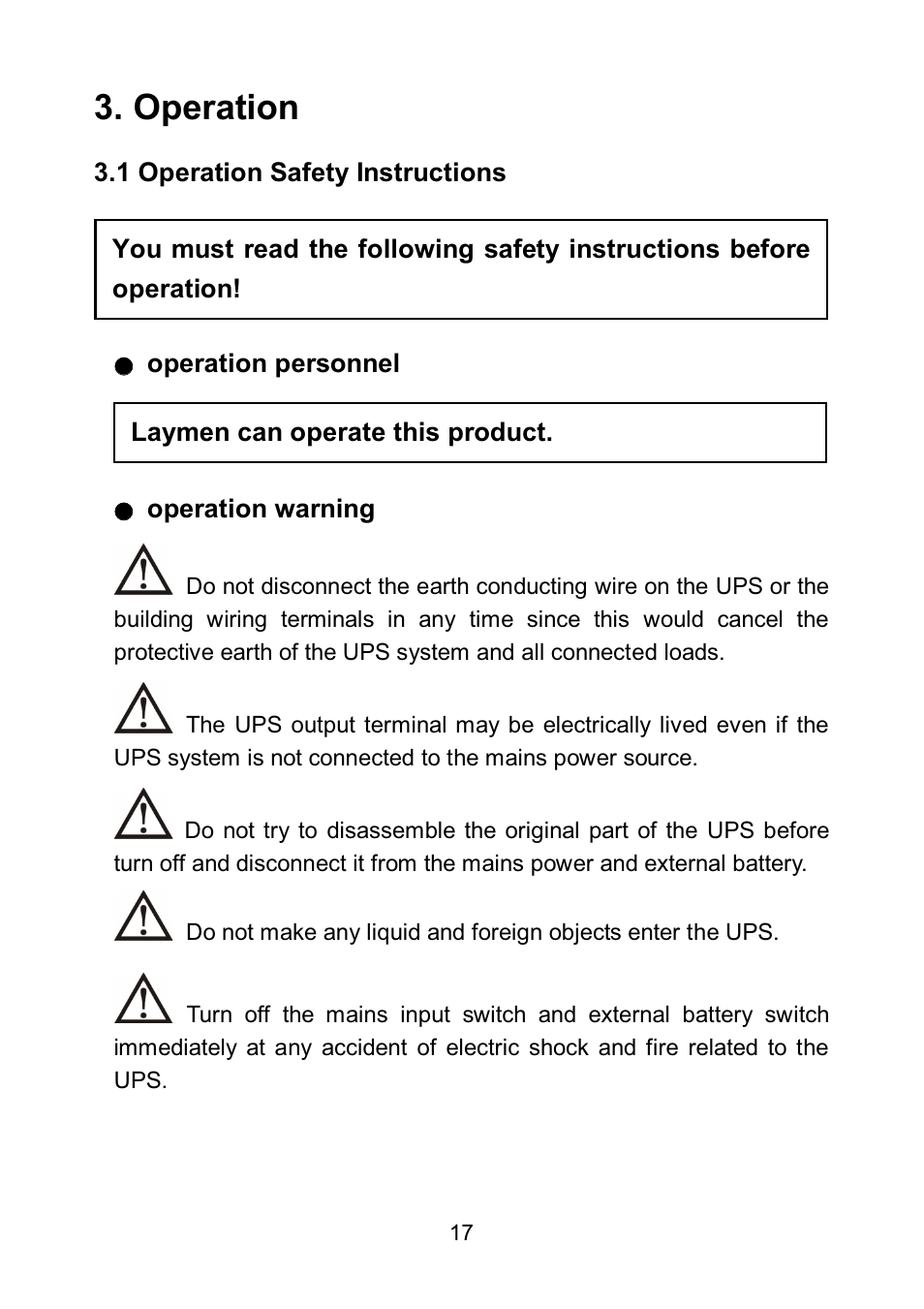 Operation | PowerWalker VFI 6000LE Plus User Manual | Page 20 / 34