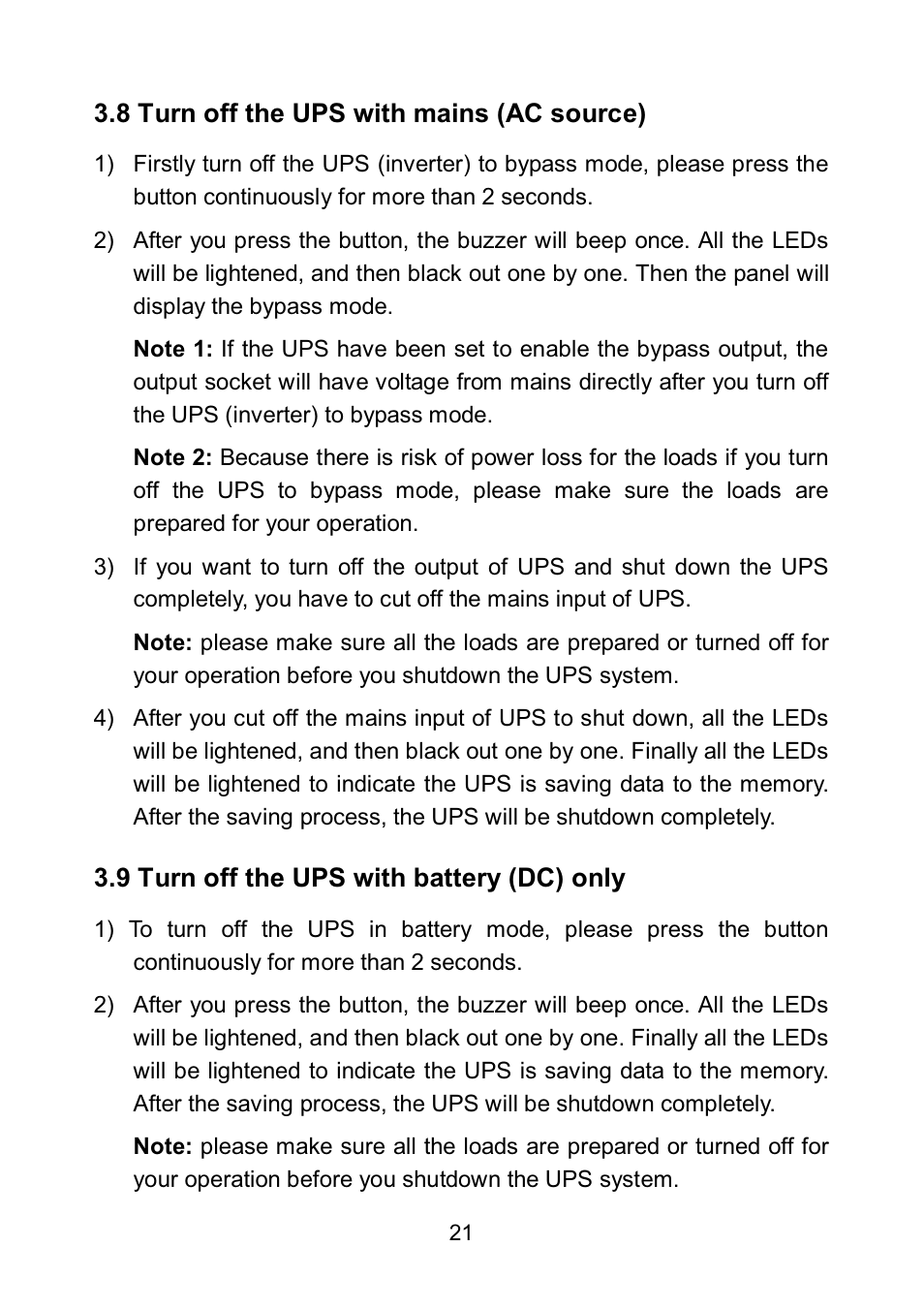 8 turn off the ups with mains (ac source), 9 turn off the ups with battery (dc) only | PowerWalker VFI 6000LE Plus User Manual | Page 24 / 34