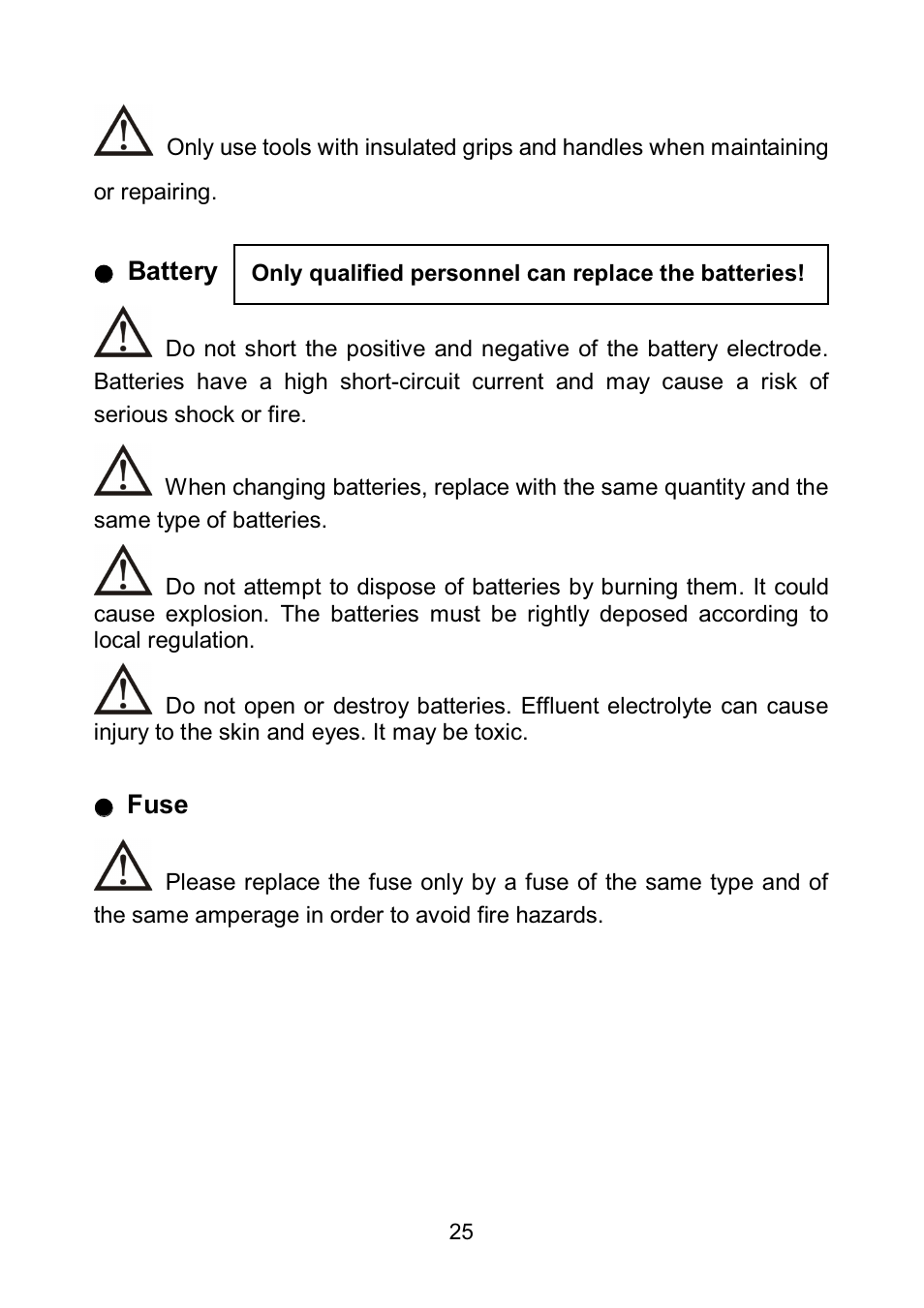 Battery, Fuse | PowerWalker VFI 6000LE Plus User Manual | Page 28 / 34