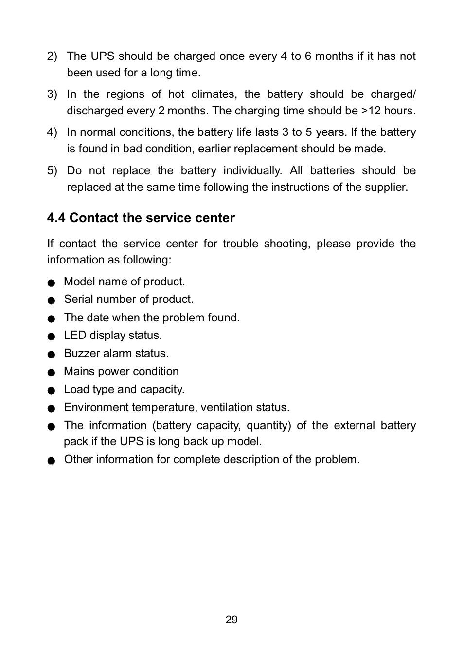 4 contact the service center | PowerWalker VFI 6000LE Plus User Manual | Page 32 / 34
