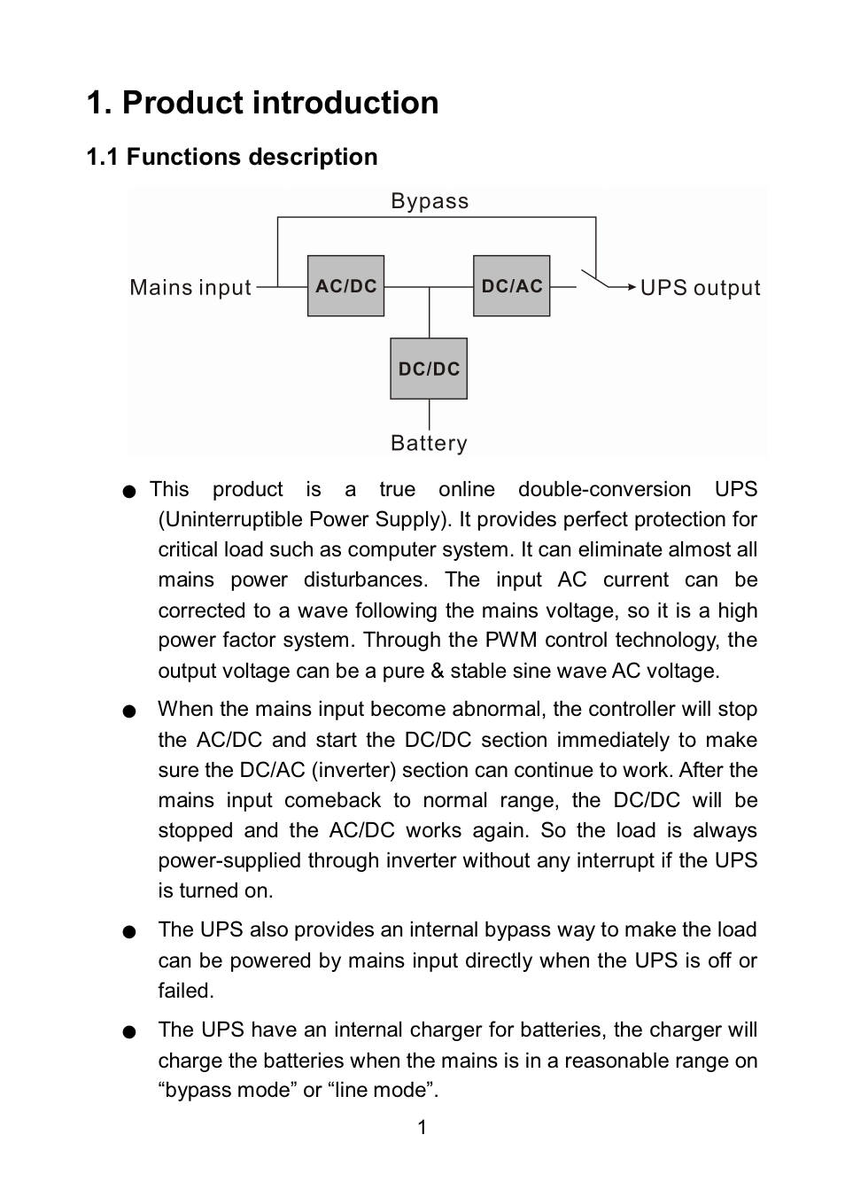 Product introduction, 1 functions description | PowerWalker VFI 6000LE Plus User Manual | Page 4 / 34