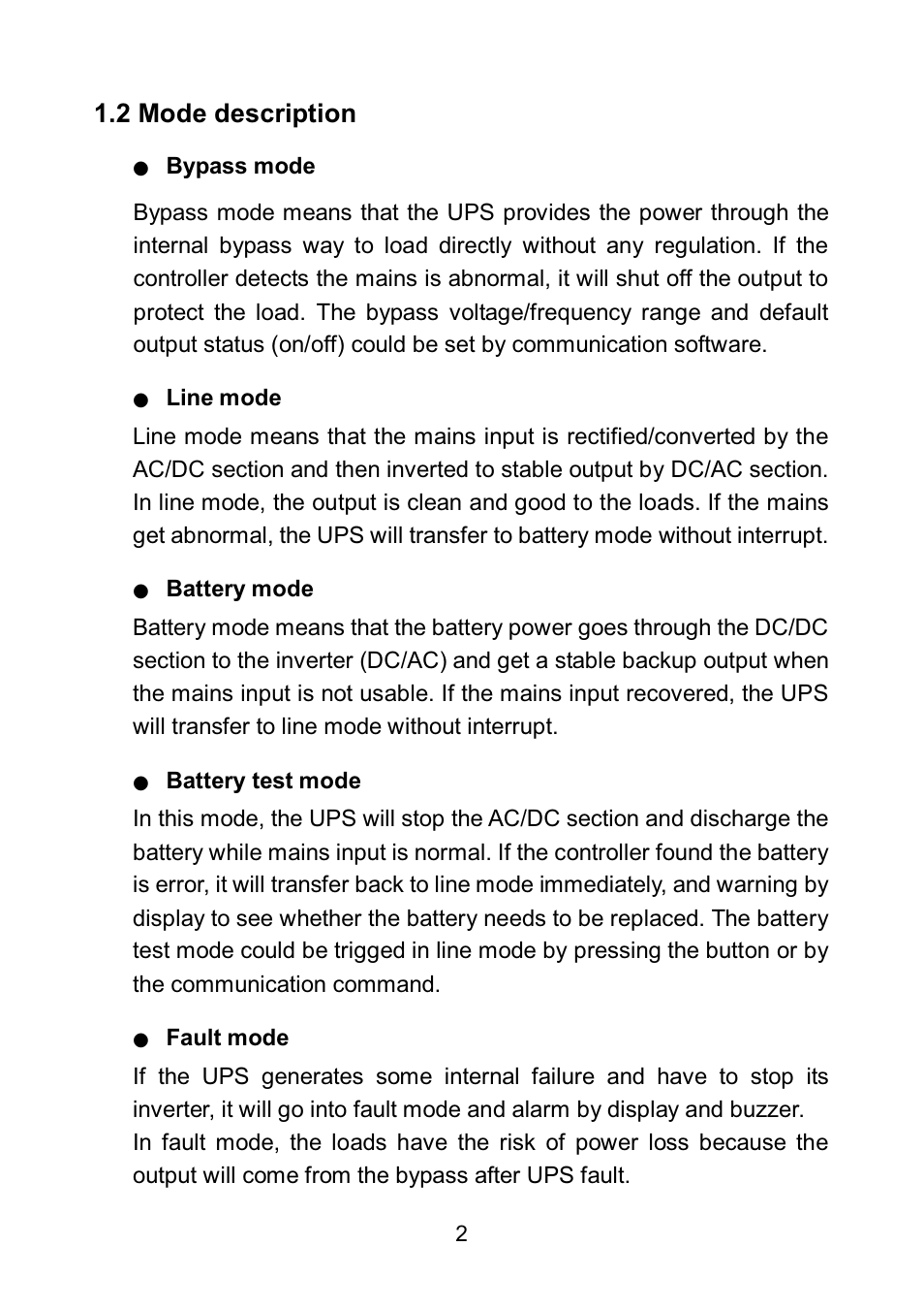 2 mode description | PowerWalker VFI 6000LE Plus User Manual | Page 5 / 34