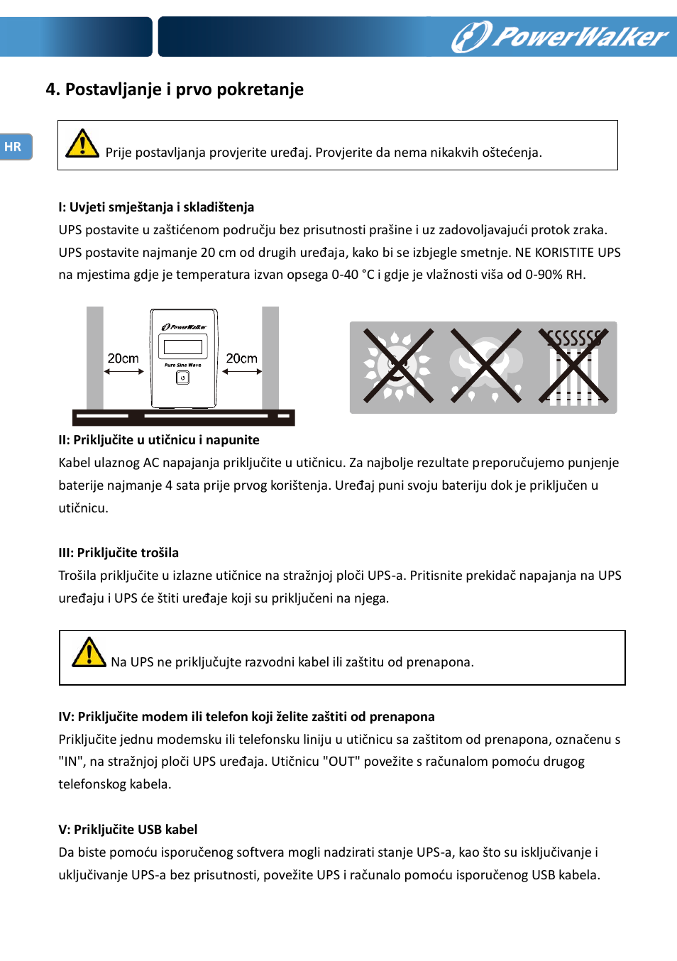 Postavljanje i prvo pokretanje | PowerWalker VI 600 SW User Manual | Page 126 / 160