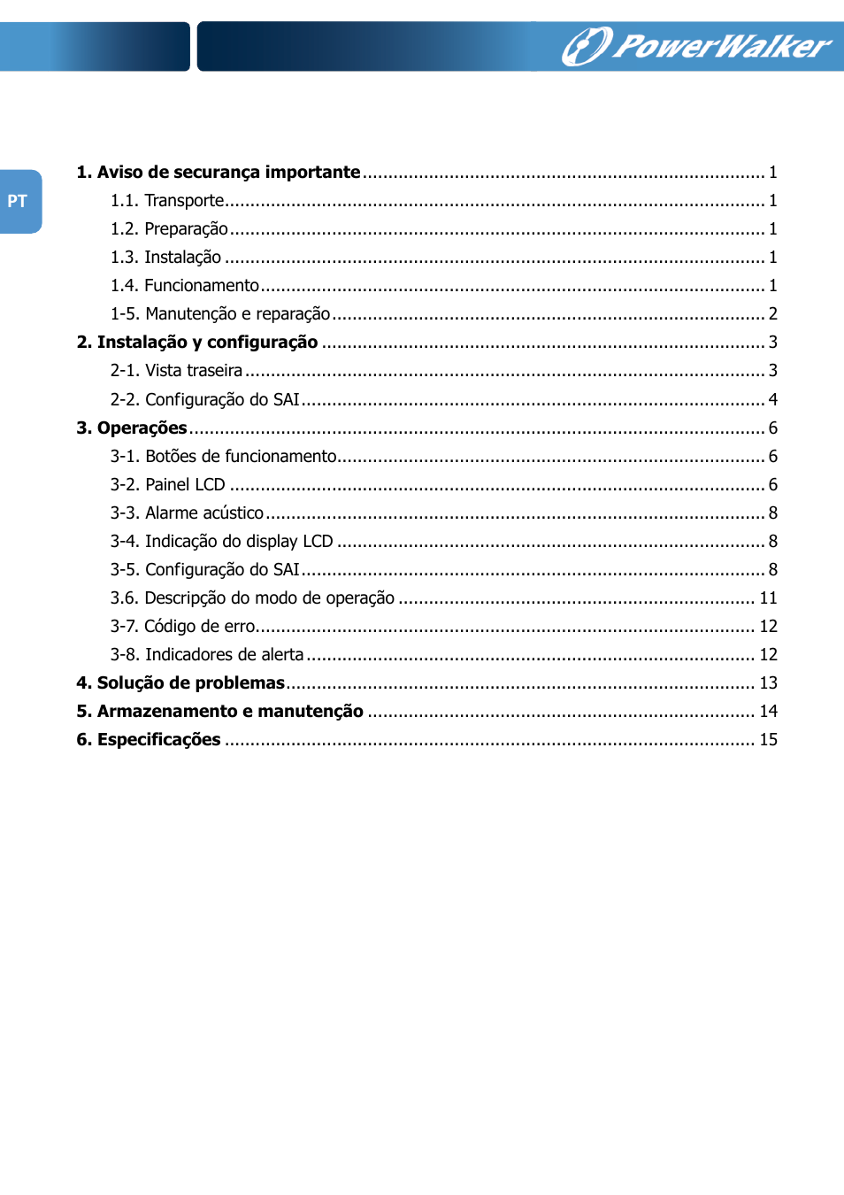 Indice | PowerWalker VFI 1000R LCD User Manual | Page 127 / 142