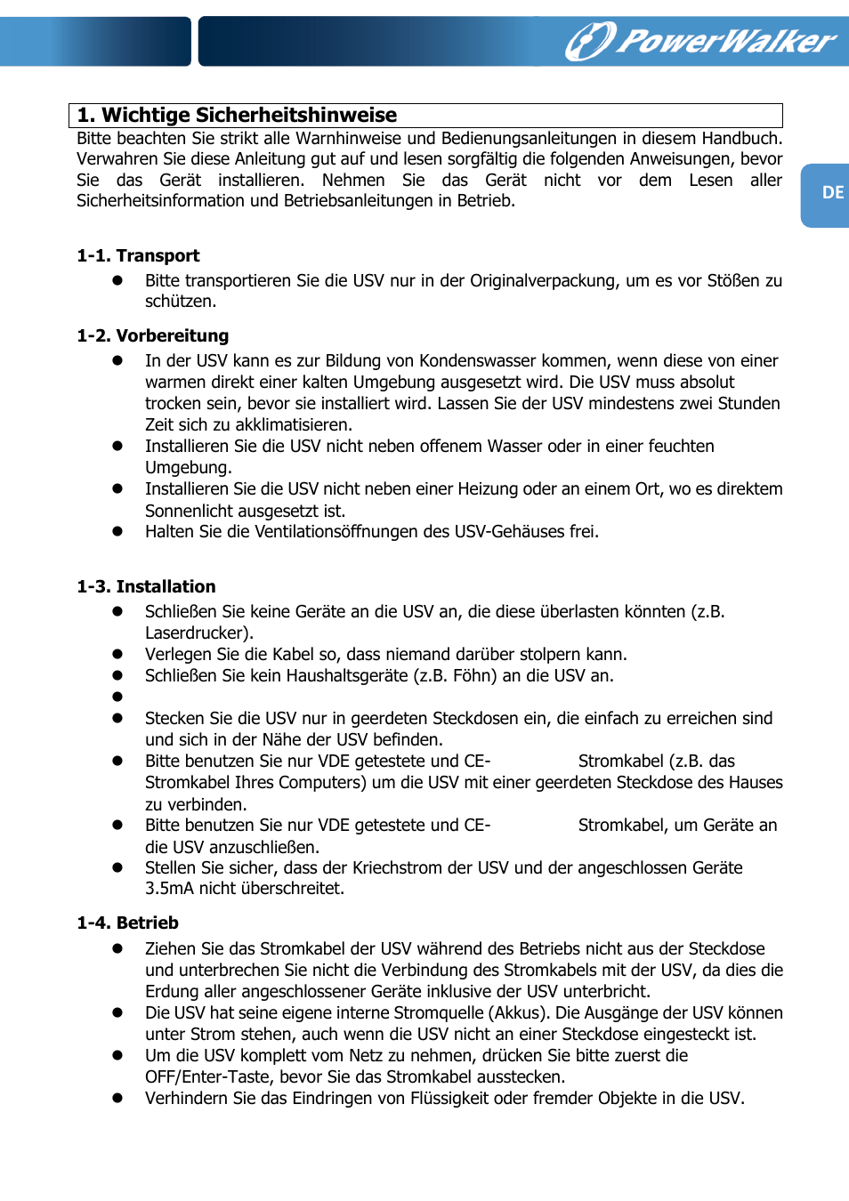 PowerWalker VFI 1000R LCD User Manual | Page 24 / 142