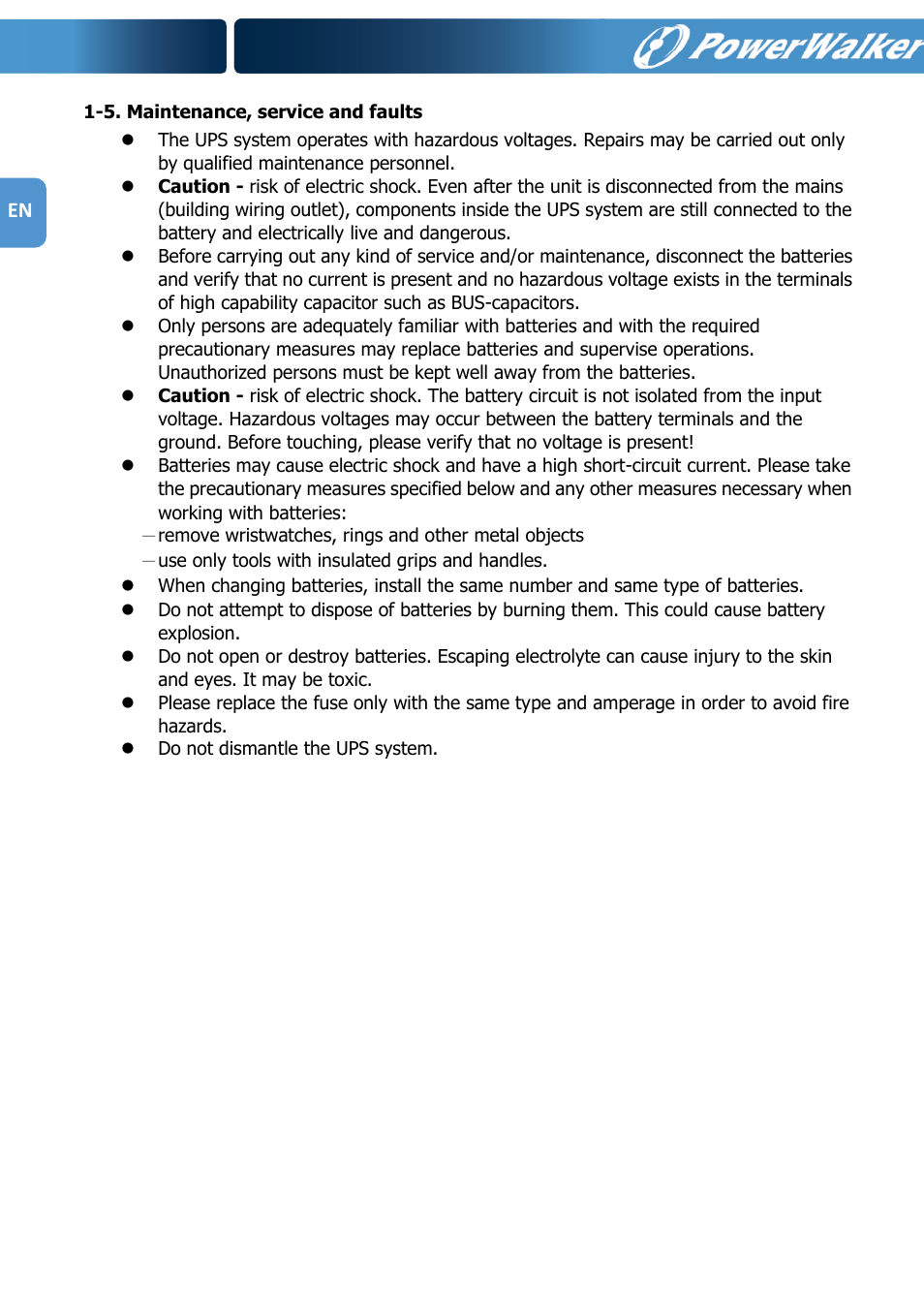 PowerWalker VFI 1000R LCD User Manual | Page 5 / 142