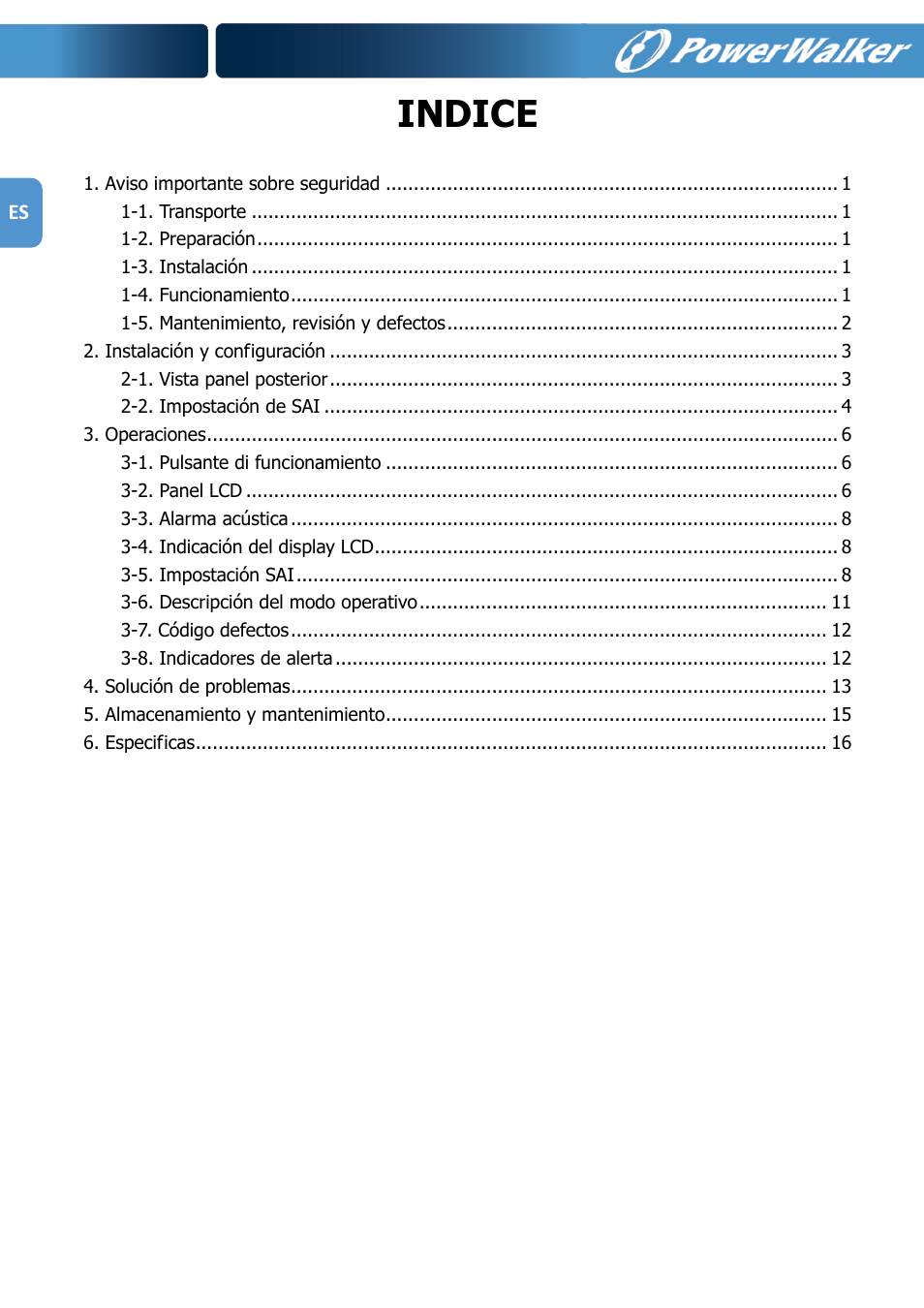 Indice | PowerWalker VFI 1000R LCD User Manual | Page 63 / 142