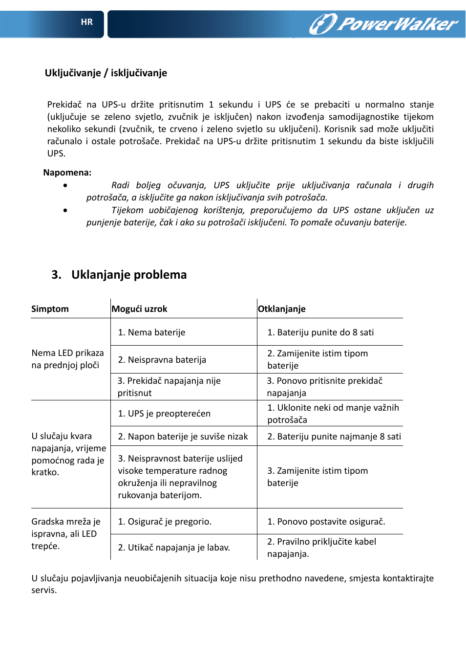 Uklanjanje problema | PowerWalker VFD 600 User Manual | Page 127 / 160