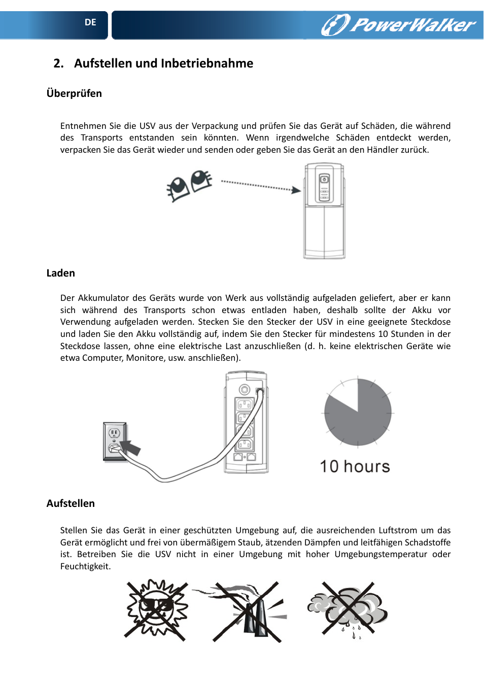 Aufstellen und inbetriebnahme | PowerWalker VFD 600 User Manual | Page 13 / 160