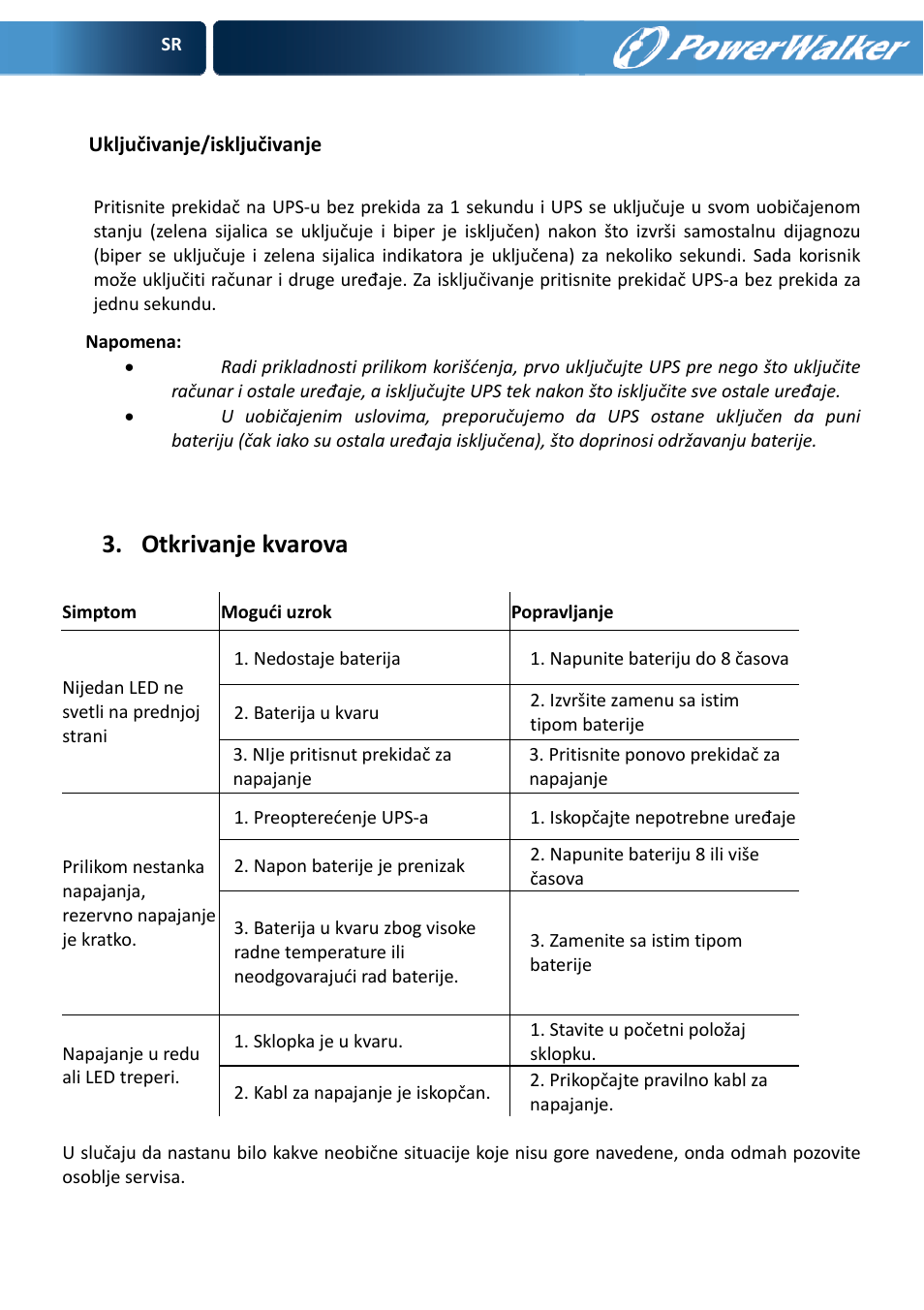 Otkrivanje kvarova | PowerWalker VFD 600 User Manual | Page 159 / 160