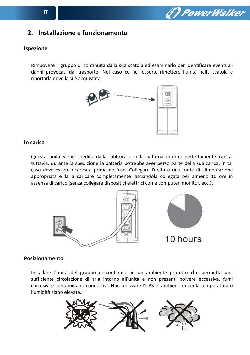 Installazione e funzionamento | PowerWalker VFD 600 User Manual | Page 37 / 160