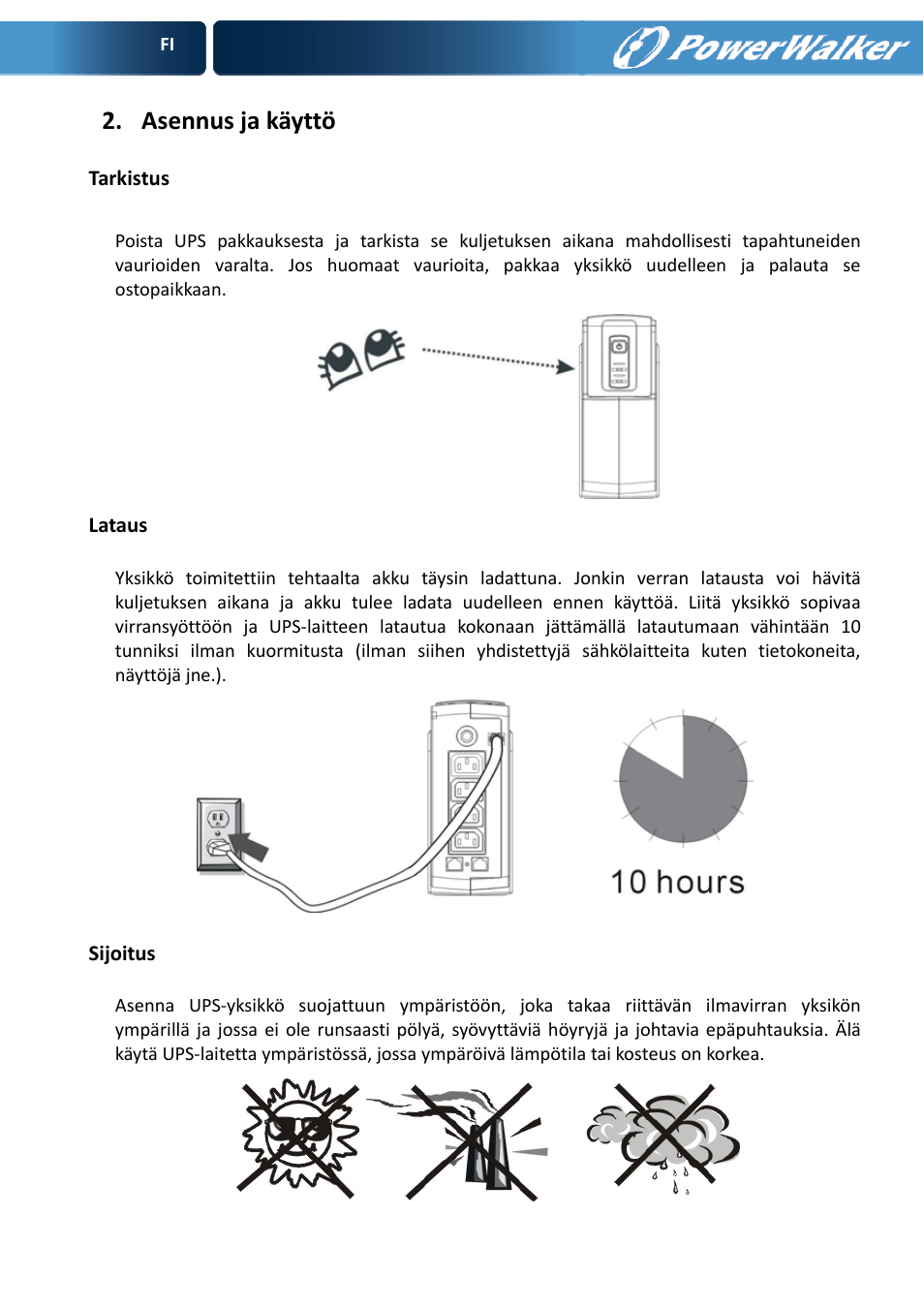 Asennus ja käyttö | PowerWalker VFD 600 User Manual | Page 61 / 160