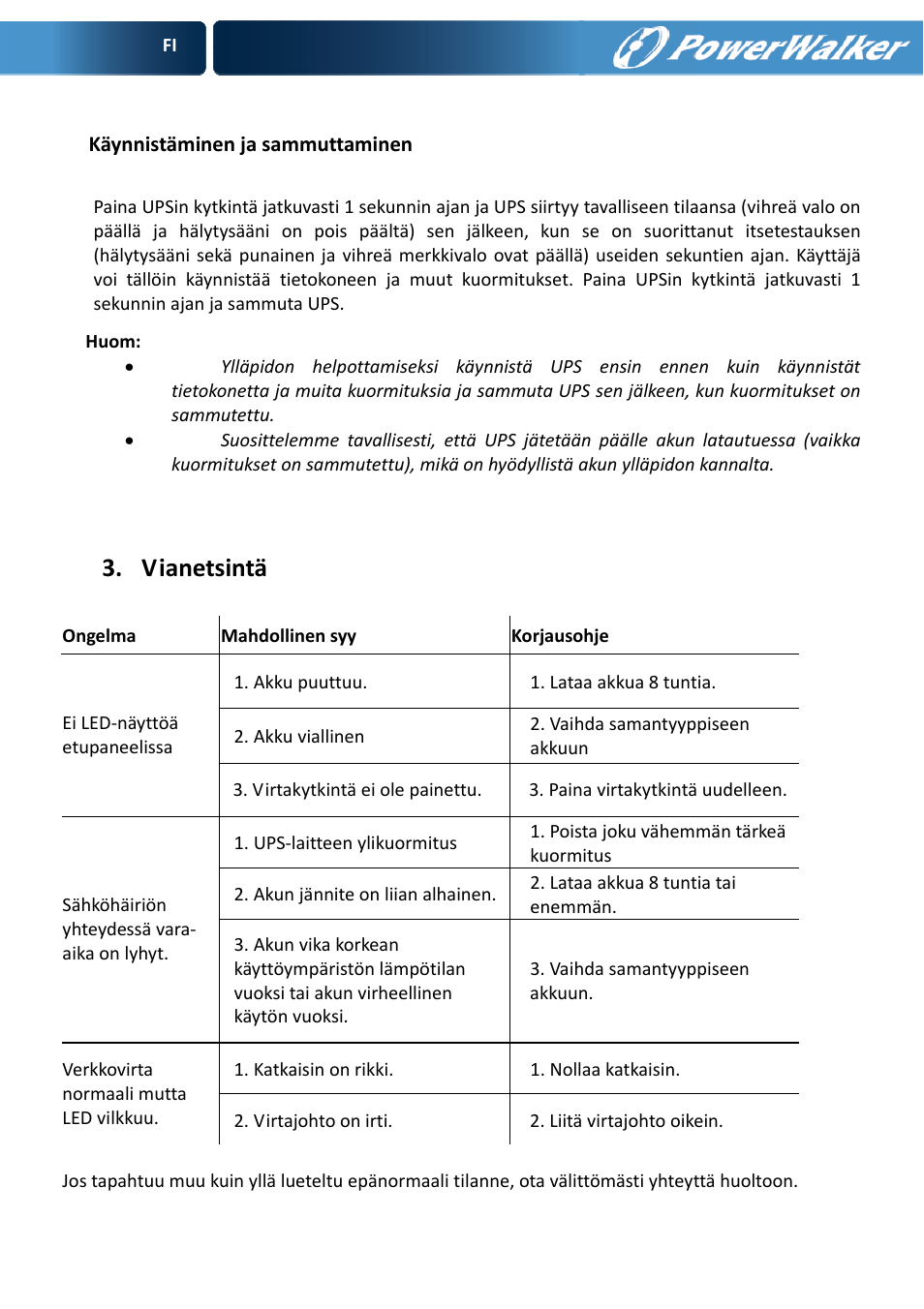 Vianetsintä | PowerWalker VFD 600 User Manual | Page 63 / 160