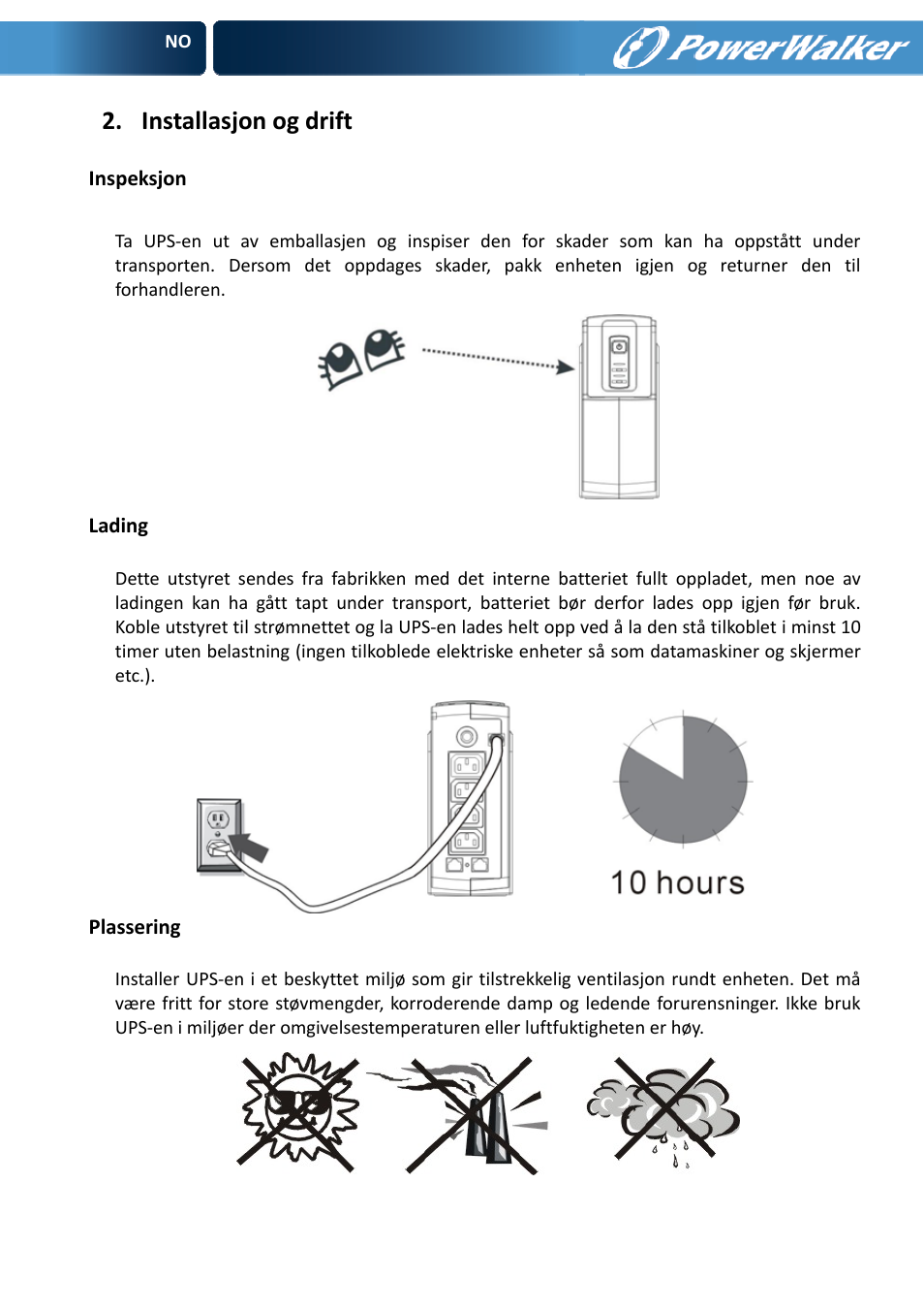 Installasjon og drift | PowerWalker VFD 600 User Manual | Page 69 / 160
