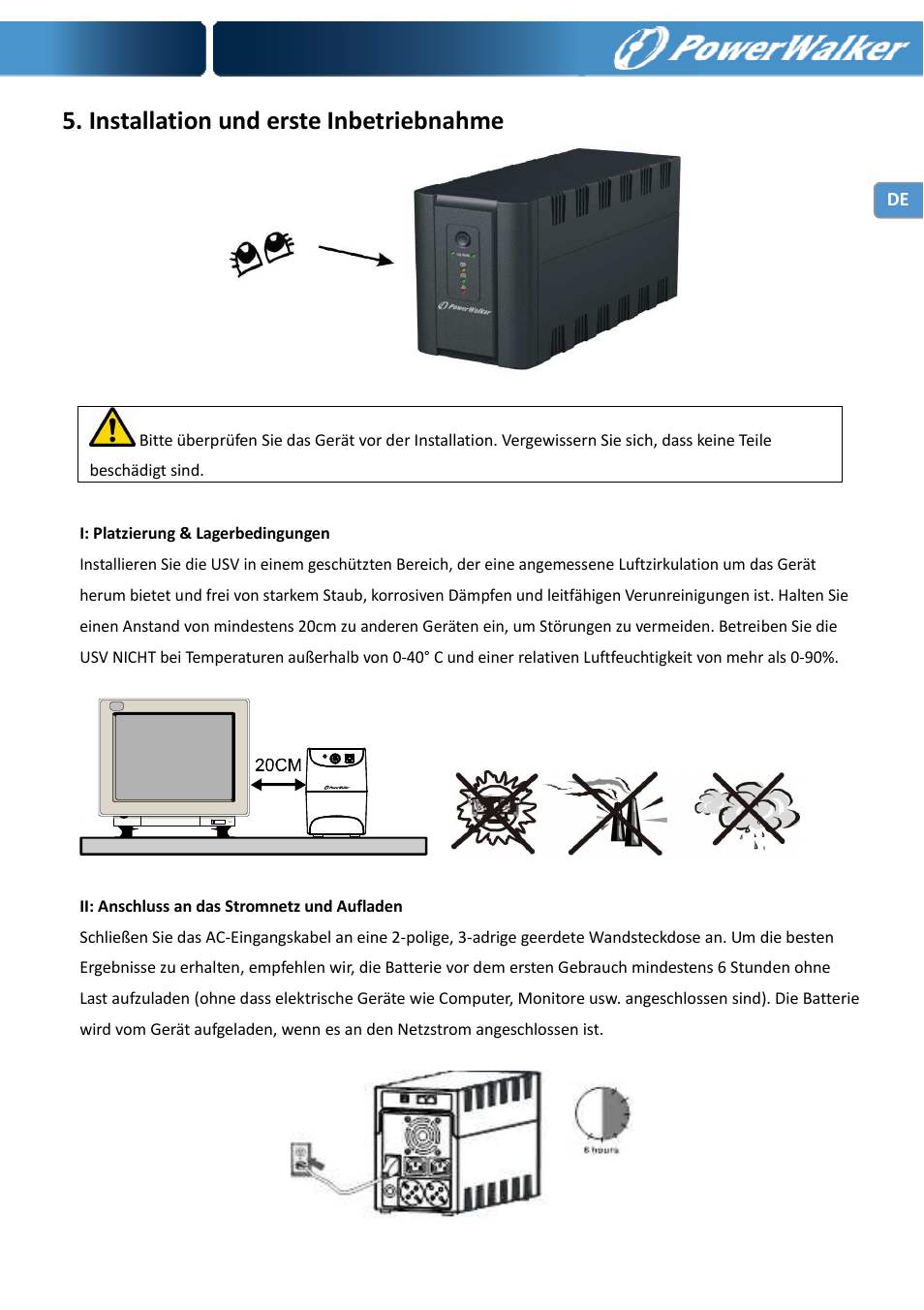 Installation und erste inbetriebnahme | PowerWalker VI 650 SE User Manual | Page 17 / 62