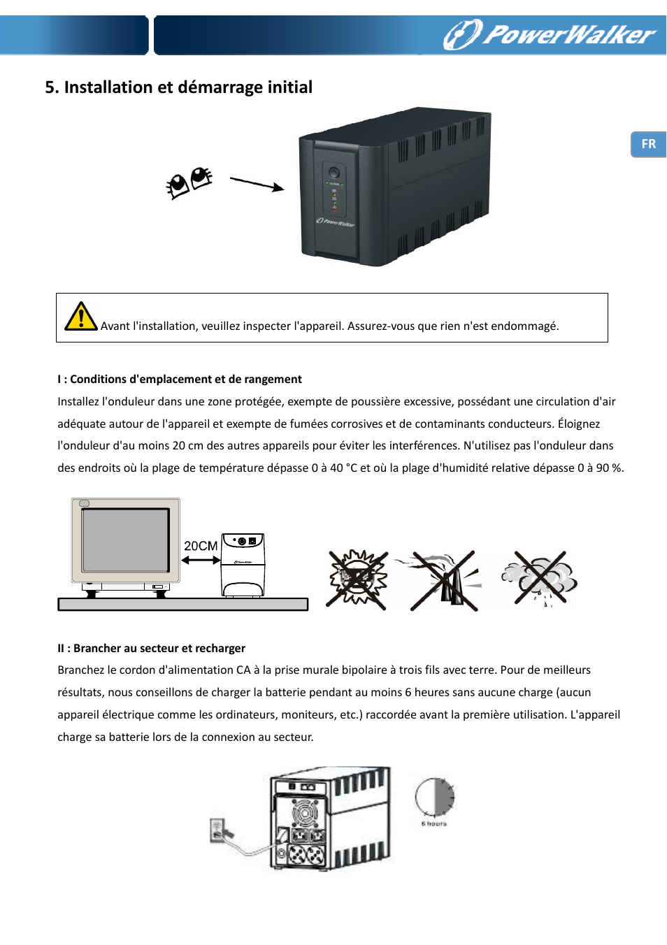 Installation et démarrage initial | PowerWalker VI 650 SE User Manual | Page 28 / 62