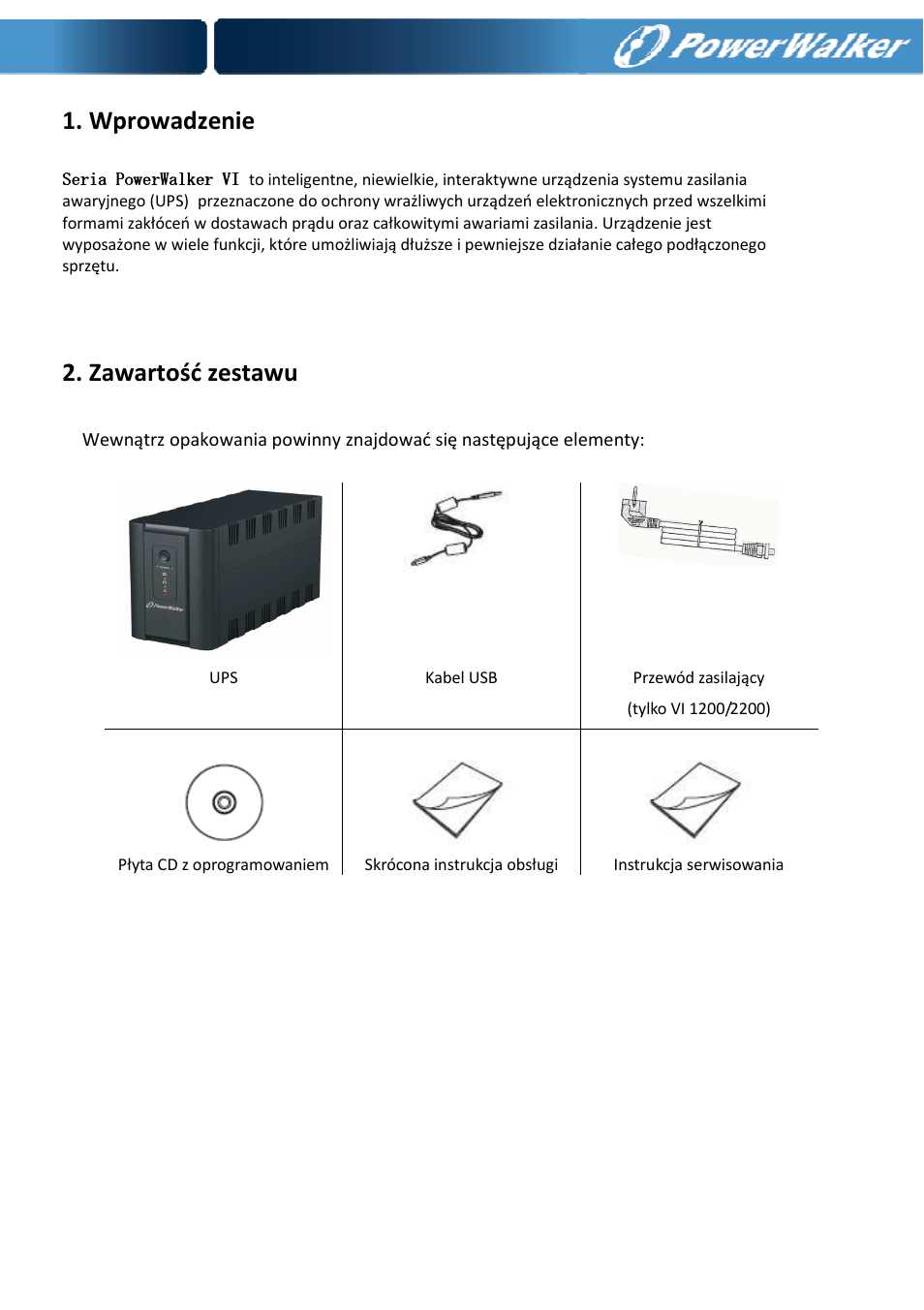 Wprowadzenie, Zawartość zestawu | PowerWalker VI 650 SE User Manual | Page 36 / 62