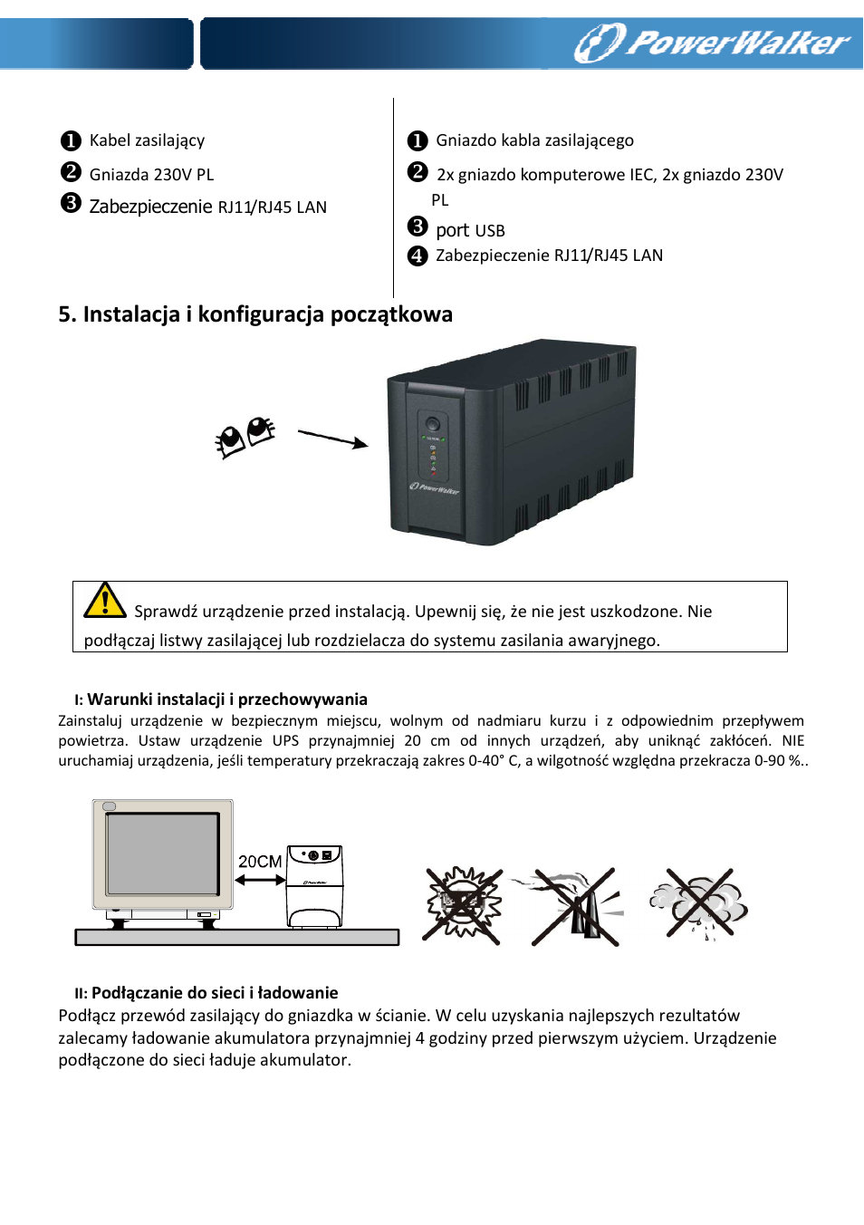 Instalacja i konfiguracja początkowa | PowerWalker VI 650 SE User Manual | Page 38 / 62