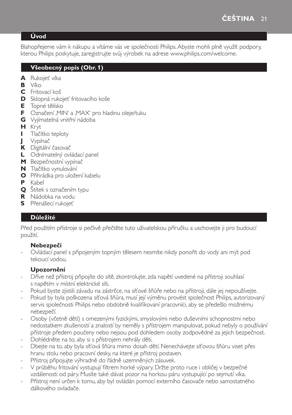 Čeština 21 | Philips HD6161 User Manual | Page 21 / 128