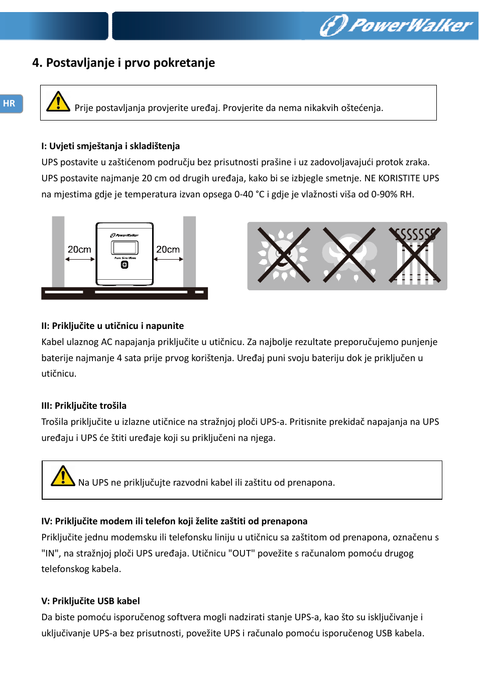 Postavljanje i prvo pokretanje | PowerWalker VI 750 PSW User Manual | Page 54 / 64