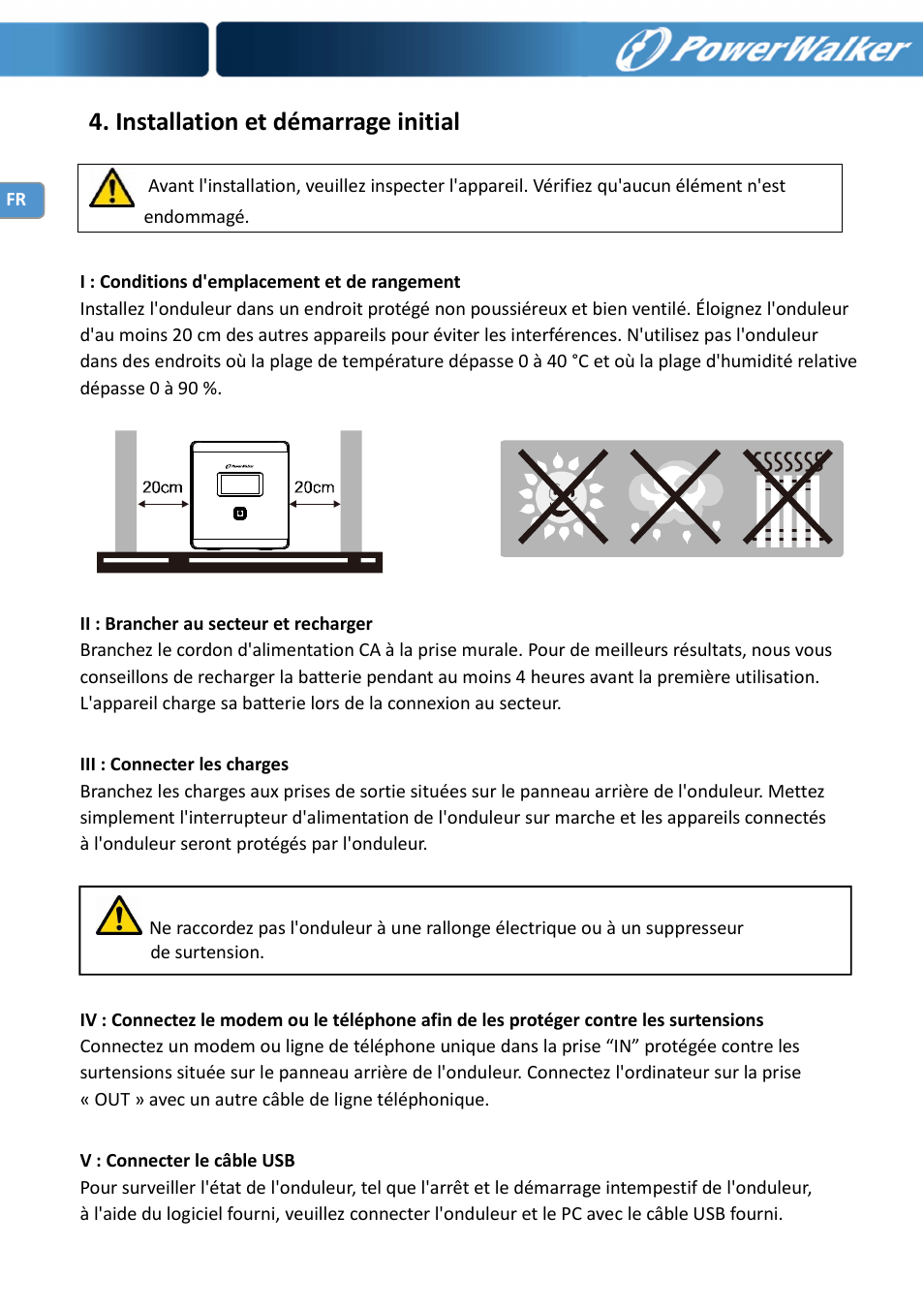 Installation et démarrage initial | PowerWalker VI 750 PSW User Manual | Page 62 / 64
