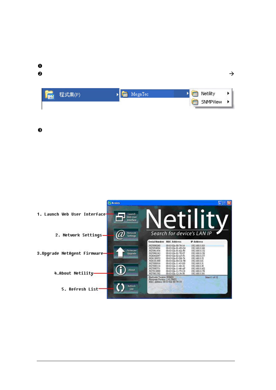 Chapter 4. using netility setup ip.update firmware, Section1. install netility, Section2. using netility | PowerWalker SNMP DP-522 User Manual | Page 19 / 99