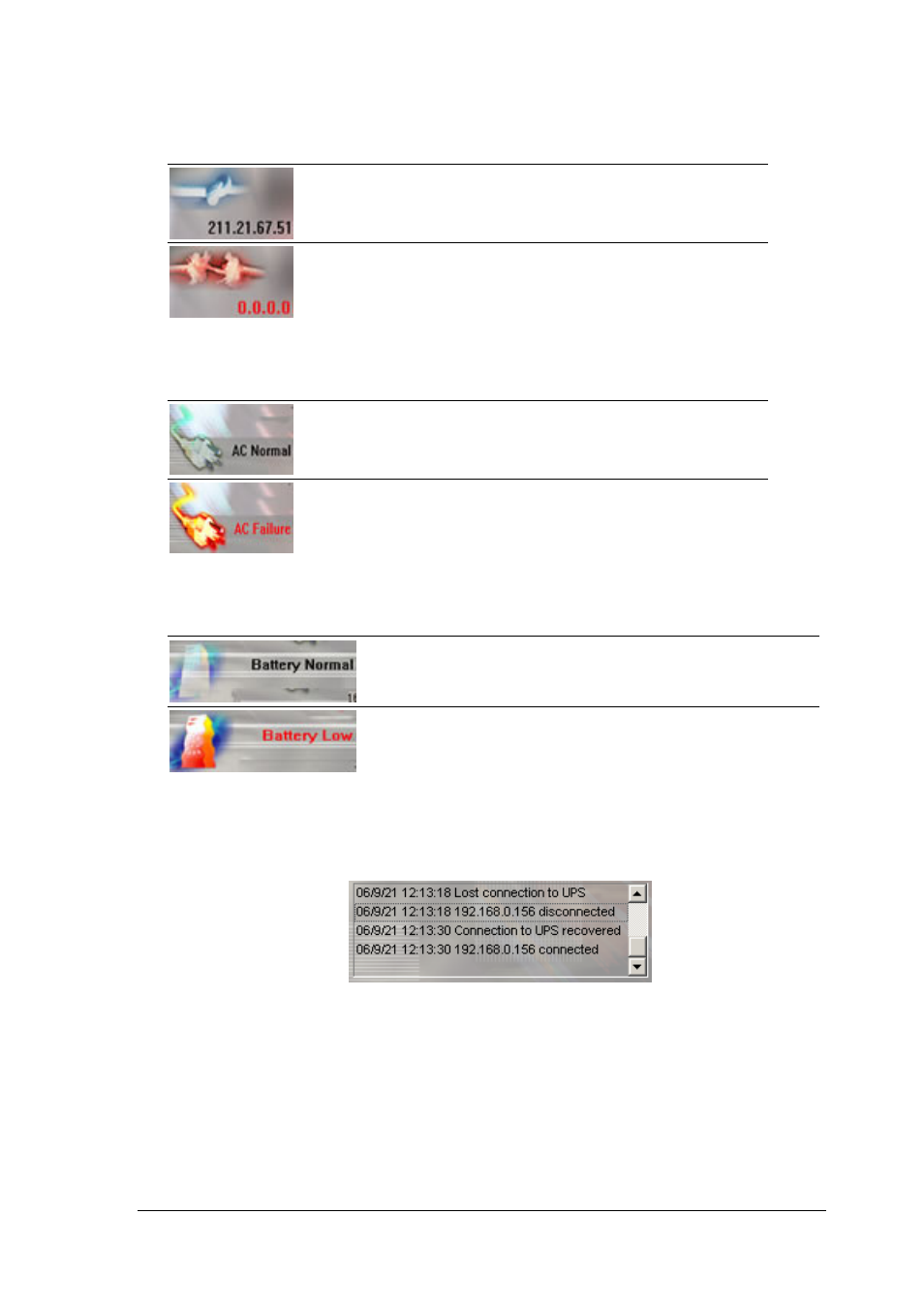 5 ip address of connection, 6 ac power status, 7 battery status | 8 status history | PowerWalker SNMP DP-522 User Manual | Page 66 / 99