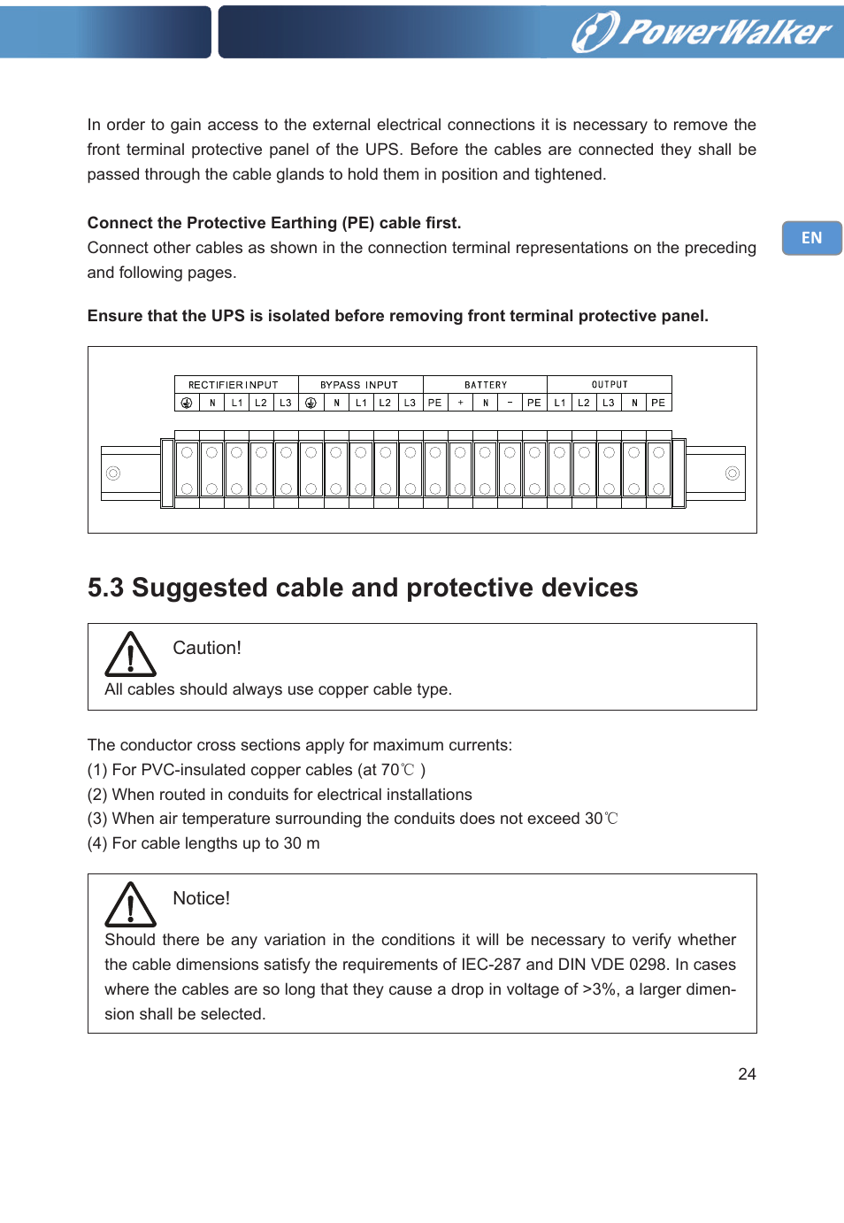 3 suggested cable and protective devices | PowerWalker VFI 30000TP 3_3 BE User Manual | Page 29 / 64