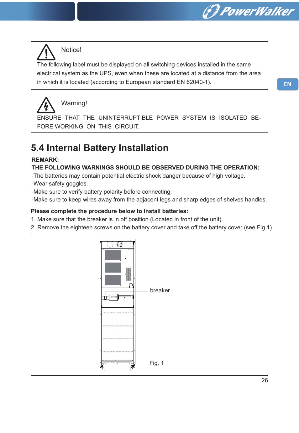 4 internal battery installation | PowerWalker VFI 30000TP 3_3 BE User Manual | Page 31 / 64