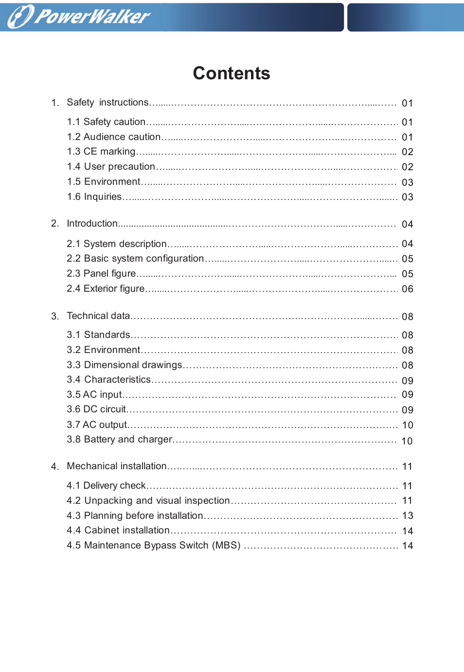 PowerWalker VFI 30000TP 3_3 BE User Manual | Page 4 / 64