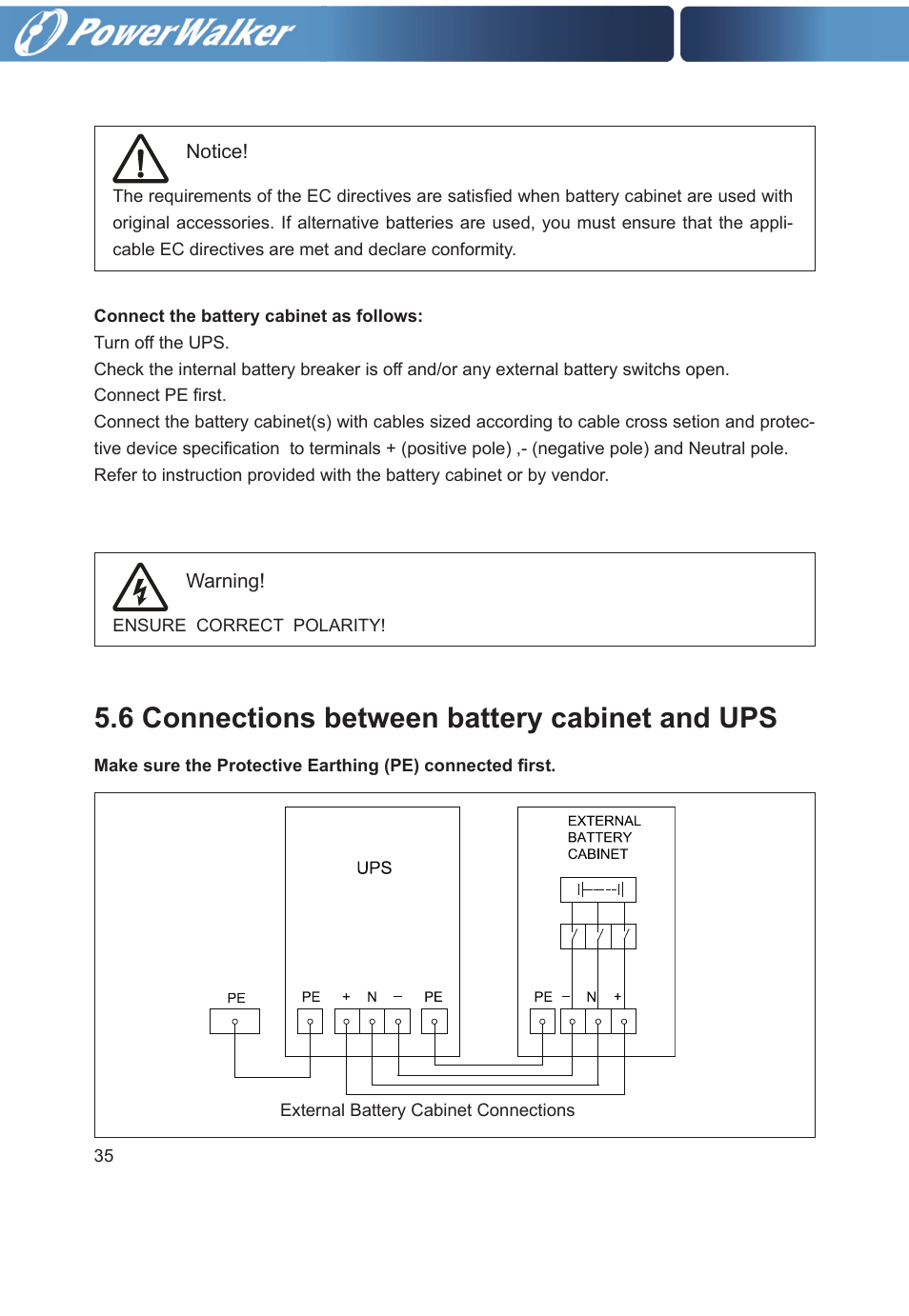 6 connections between battery cabinet and ups | PowerWalker VFI 30000TP 3_3 BE User Manual | Page 40 / 64