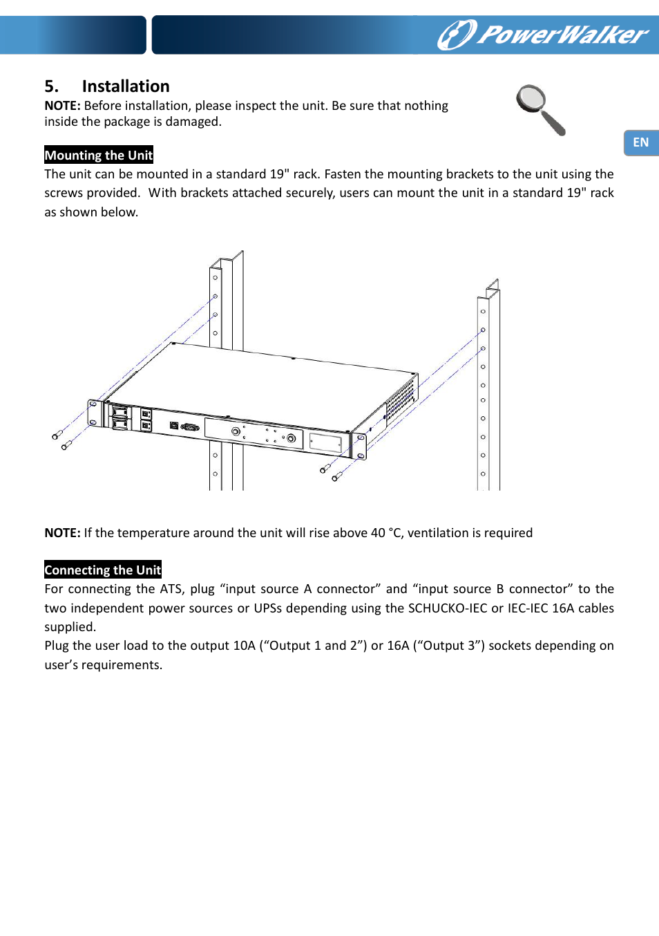 Installation | PowerWalker ATS User Manual | Page 5 / 10