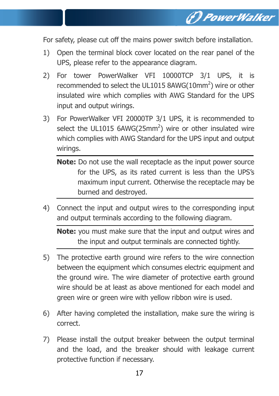 PowerWalker VFI 10000TCP 3_1 User Manual | Page 20 / 67