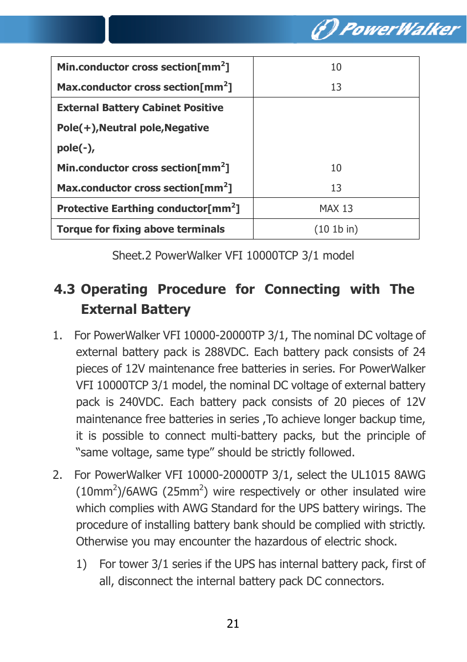 PowerWalker VFI 10000TCP 3_1 User Manual | Page 24 / 67