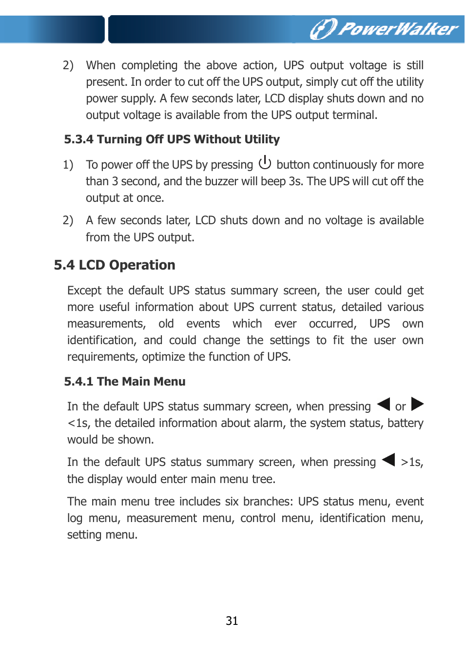 4 lcd operation | PowerWalker VFI 10000TCP 3_1 User Manual | Page 34 / 67