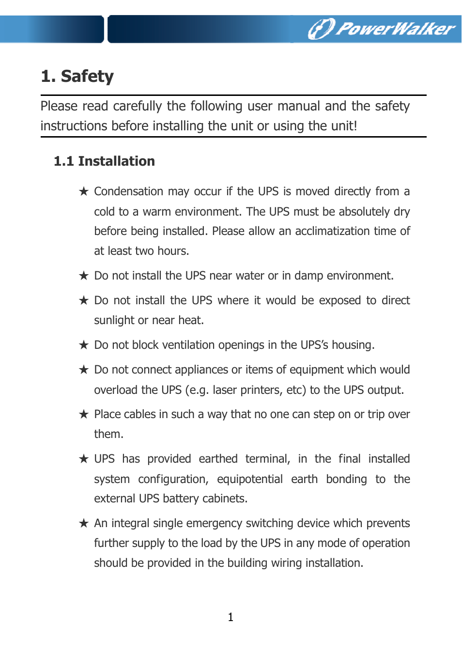 Safety | PowerWalker VFI 10000TCP 3_1 User Manual | Page 4 / 67