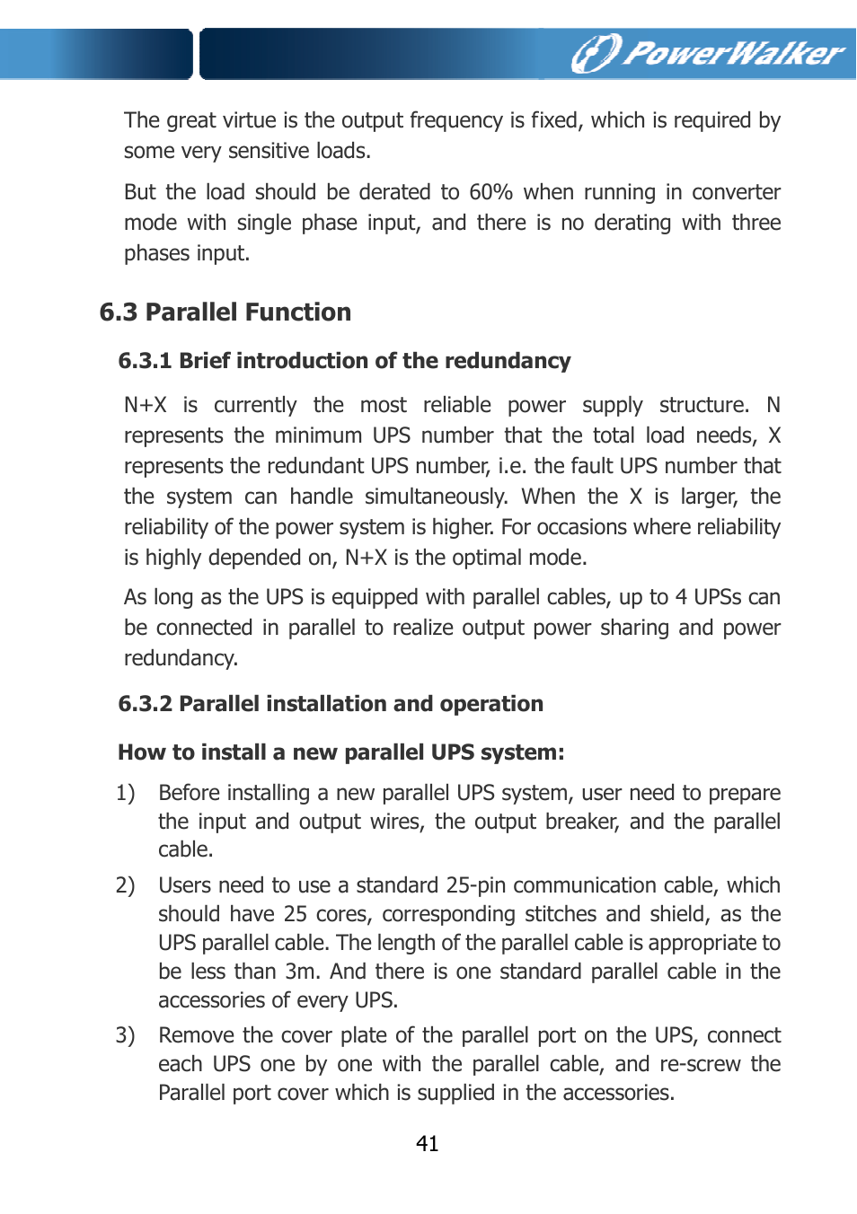 3 parallel function | PowerWalker VFI 10000TCP 3_1 User Manual | Page 44 / 67